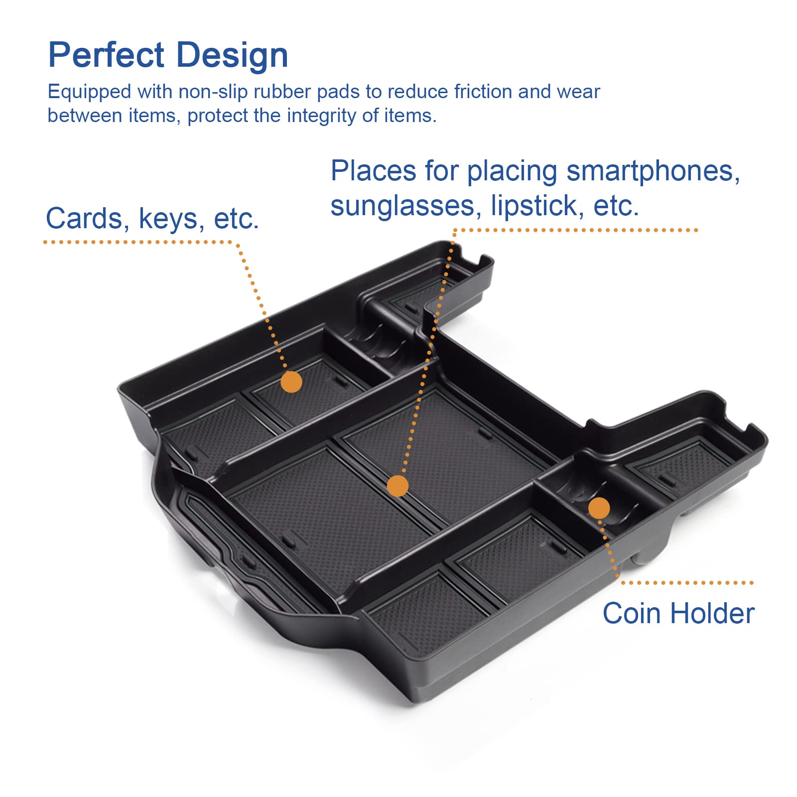 2019-2025 Ram 1500 2500 3500 Center Console Organizer Tray - Durable ABS Plastic & Anti-Slip Rubber Insert - Perfect for Truck Accessories & Interior Organization (Black) - Ideal for Road Trips, Daily Commute and Worksite Storage