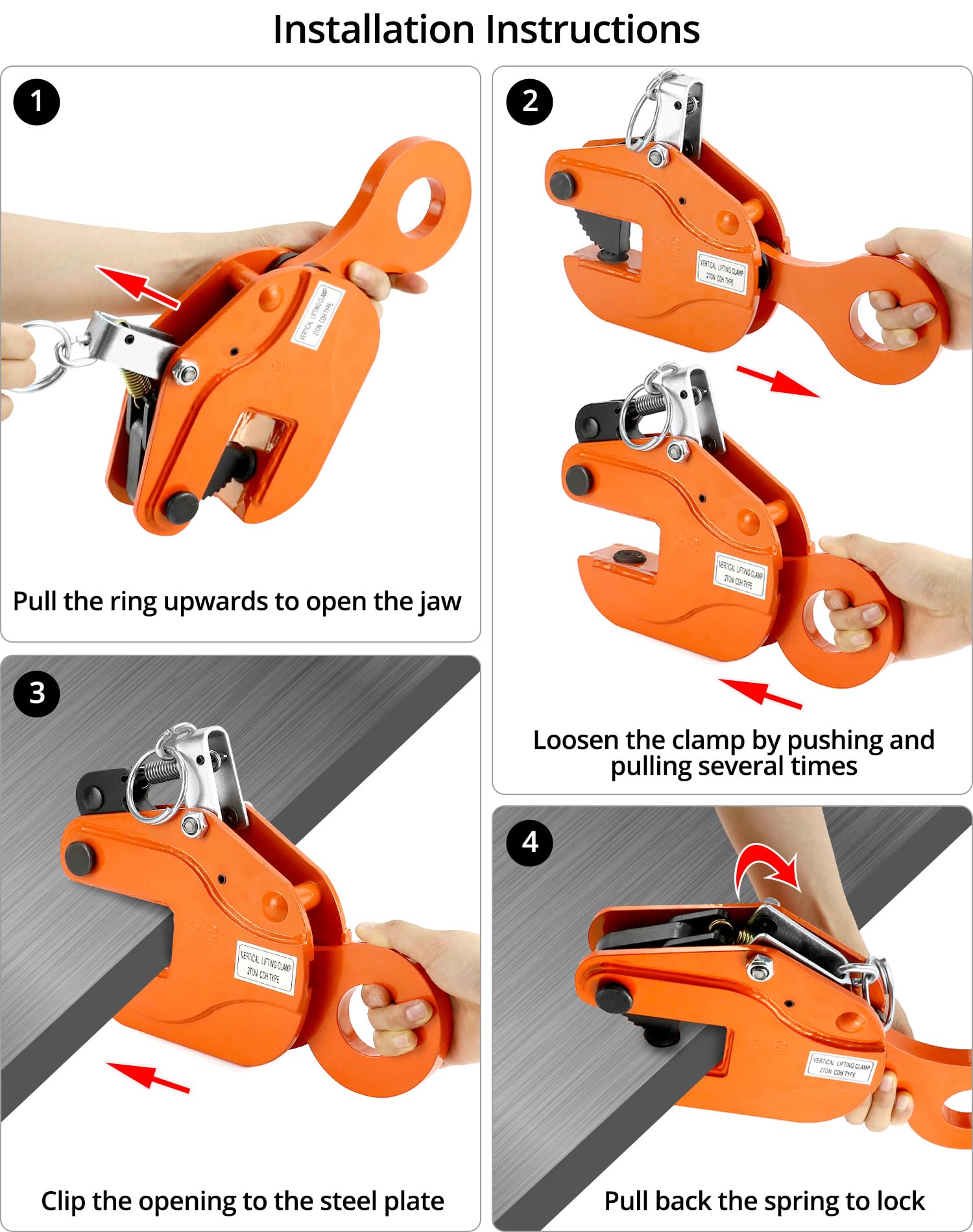 QWORK 2-Ton Heavy Duty Vertical Plate Lifting Clamp - 4400 lbs Capacity, Steel Sheet Metal Lifting Clamp for Welding, Construction & Metal Fabrication - Ideal for Steel Plate Handling, Workshop & Industrial Use