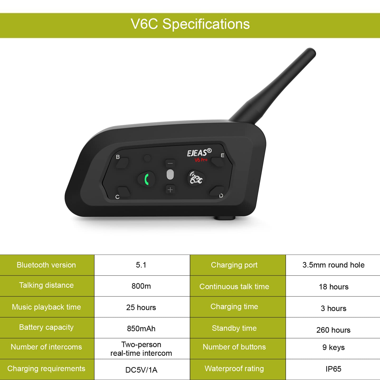 EJEAS V6C Referee Bluetooth Intercom - 2-Way 1200M Professional Wireless Headset Communication System with Armband & Right Earpiece for Football, Handball, Basketball & Soccer Referees (2 Pack) - Ideal for Sports Officiating, Coaching & Team Communication