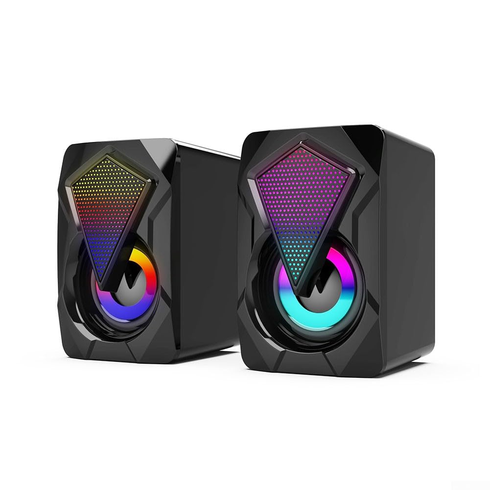 GLOBALHUT USB-Powered Computer Speakers with Stereo Sound, 3W*2 Output, RGB Lighting for PC, Laptop, Gaming, and Home Office Use