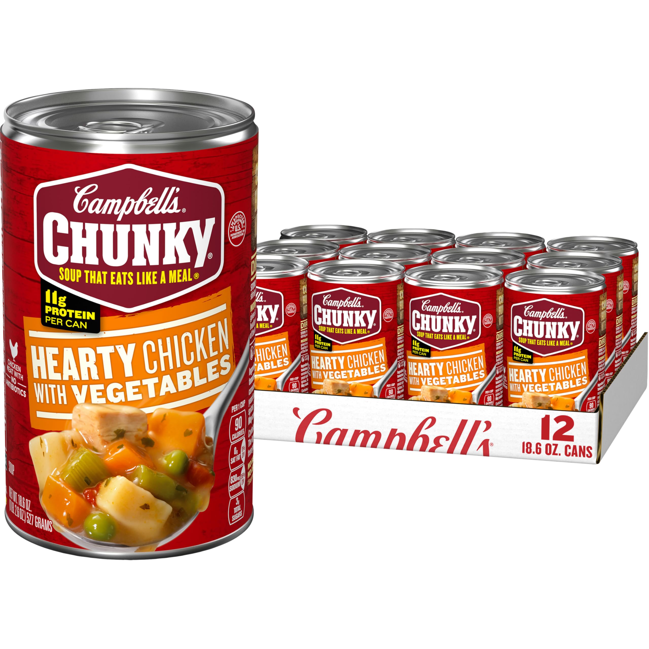 Campbell's Chunky Hearty Chicken & Vegetable Soup - 18.6 oz Cans (12-Pack) | High Protein Meal, Quick Lunch Idea & Emergency Food Supply for Camping, Office & Home Pantry