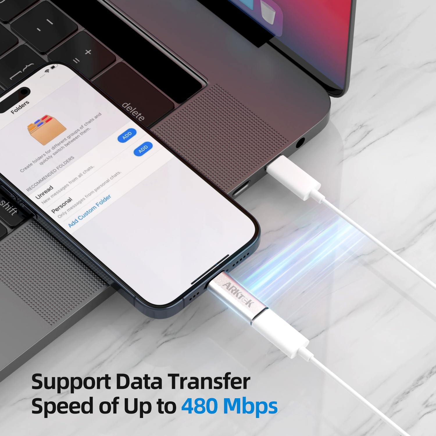 ARKTEK 2-Pack USB C to Lightning Adapter - Fast Charging & Data Transfer OTG Support - Compatible with iPhone 16/15/Plus/Pro/Max, AirPods 4/Pro 2, Galaxy S24 Ultra/Note 20, iPad Mini 6 - Perfect for Travel, Office & Home Charging