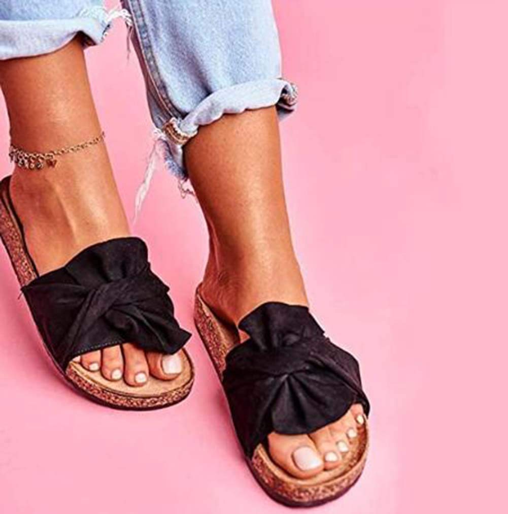 WODETIAN Women's Bohemian Flat Sandals - Non-Slip Summer Beach Flip Flops | Open Toe Casual Slippers for Oceanside, Poolside & Vacation | Black Size 37