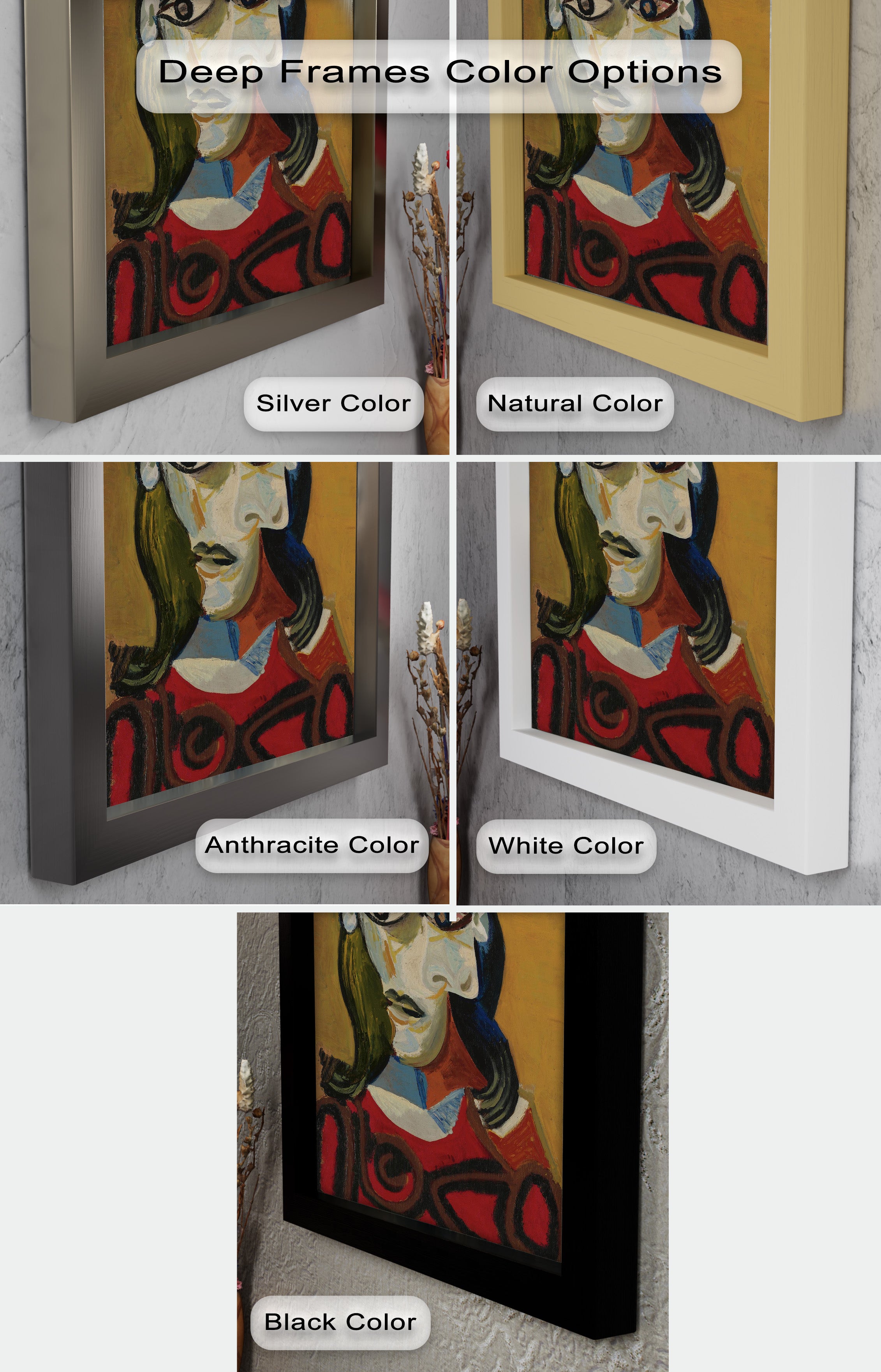 Abstract Portrait with Red Garment - Picasso Style Oil Painting Reproduction - Wall Art for Living Room, Bedroom & Office Decor