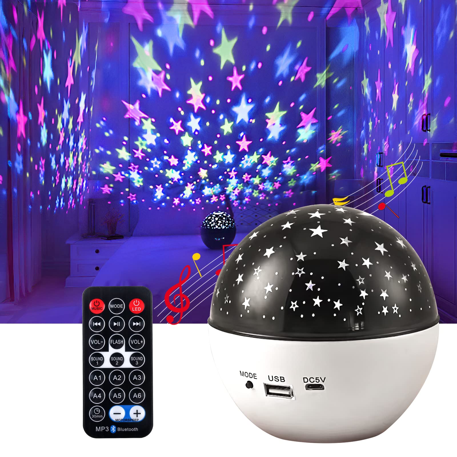 Best LED Starry Sky Projector Light - Galaxy Night Light for Kids & Adults with Bluetooth Music Control - Perfect for Bedroom, Nursery & Relaxation