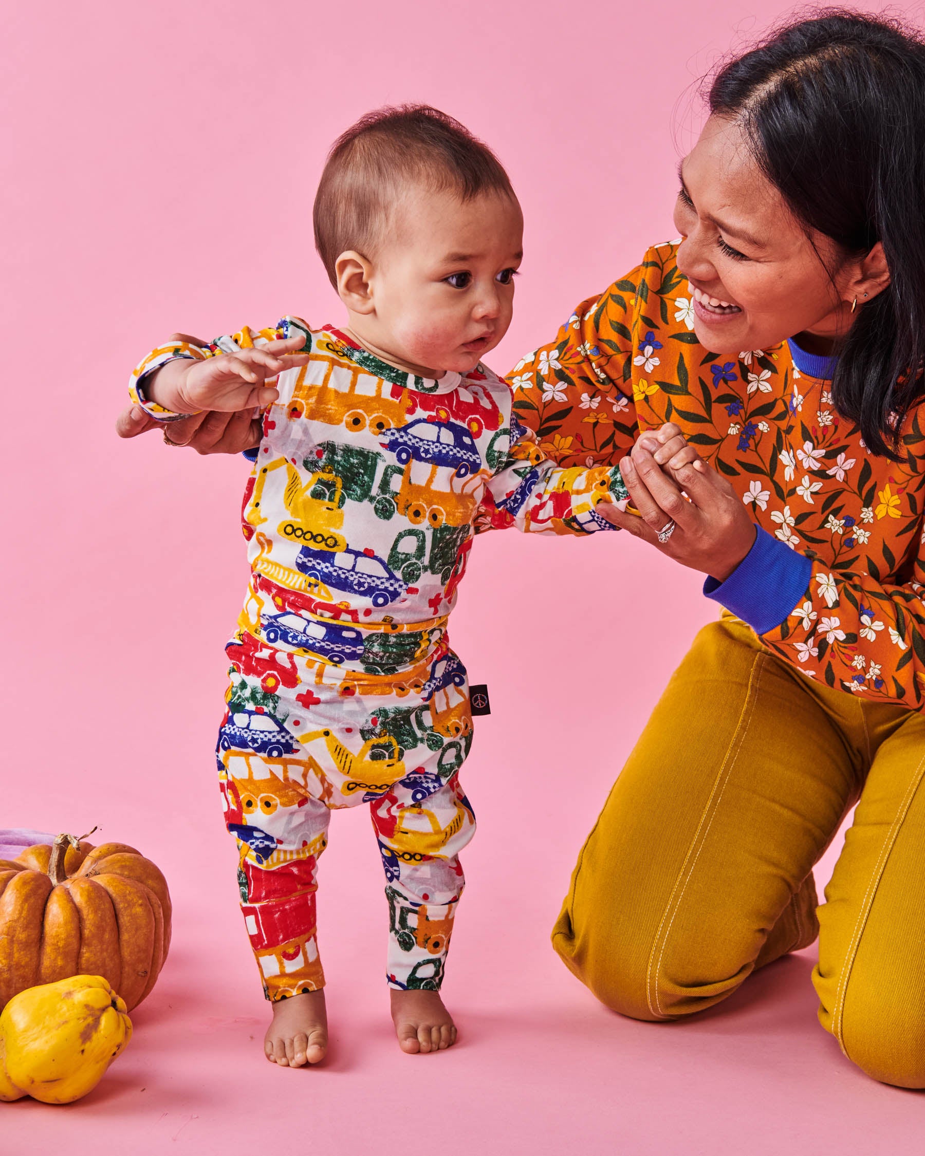 Organic Cotton Long Sleeve Baby Romper with Big Wheels Print - Soft & Comfortable One-Piece Outfit for Infants & Toddlers - Perfect for Playtime, Daycare & Family Photos