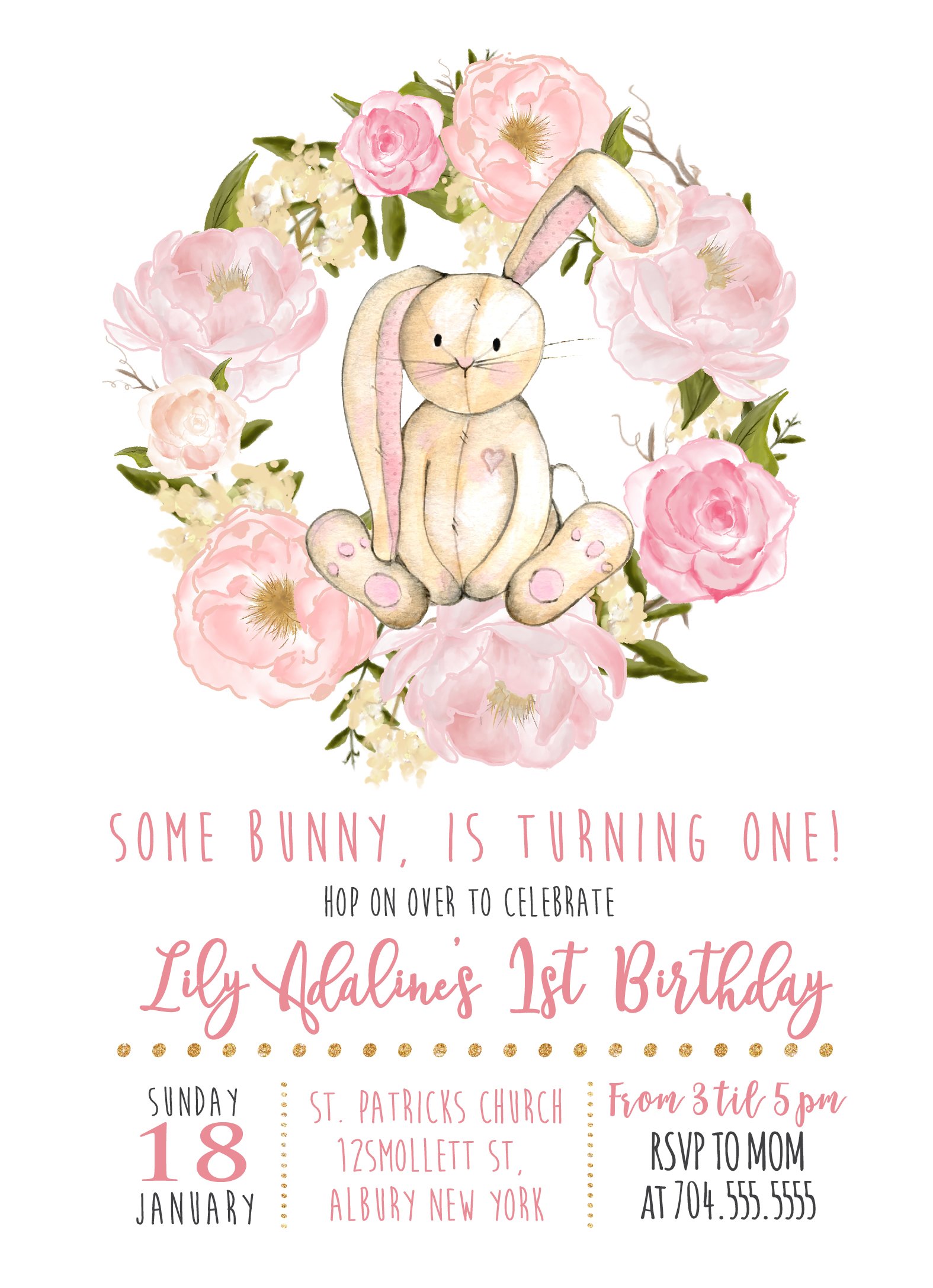 Printable Pink Floral Watercolor Easter Birthday & Baby Shower Invitations - Bunny Theme, It's a Girl, Spring Celebration - Perfect for Easter Parties, Baby Showers, and Spring Events