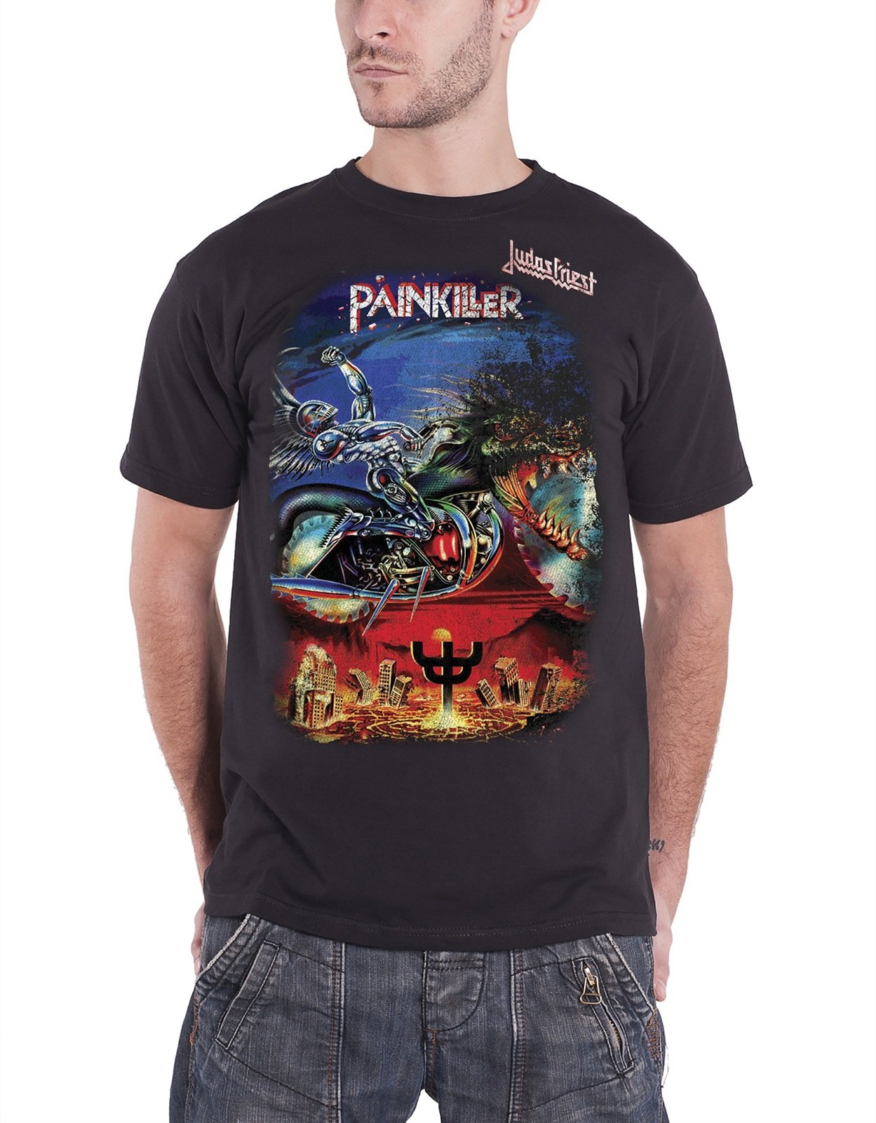 Official Painkiller Album Cover Men's Black T-Shirt - Size Large - Perfect for Concerts, Gifts & Rock Music Fans