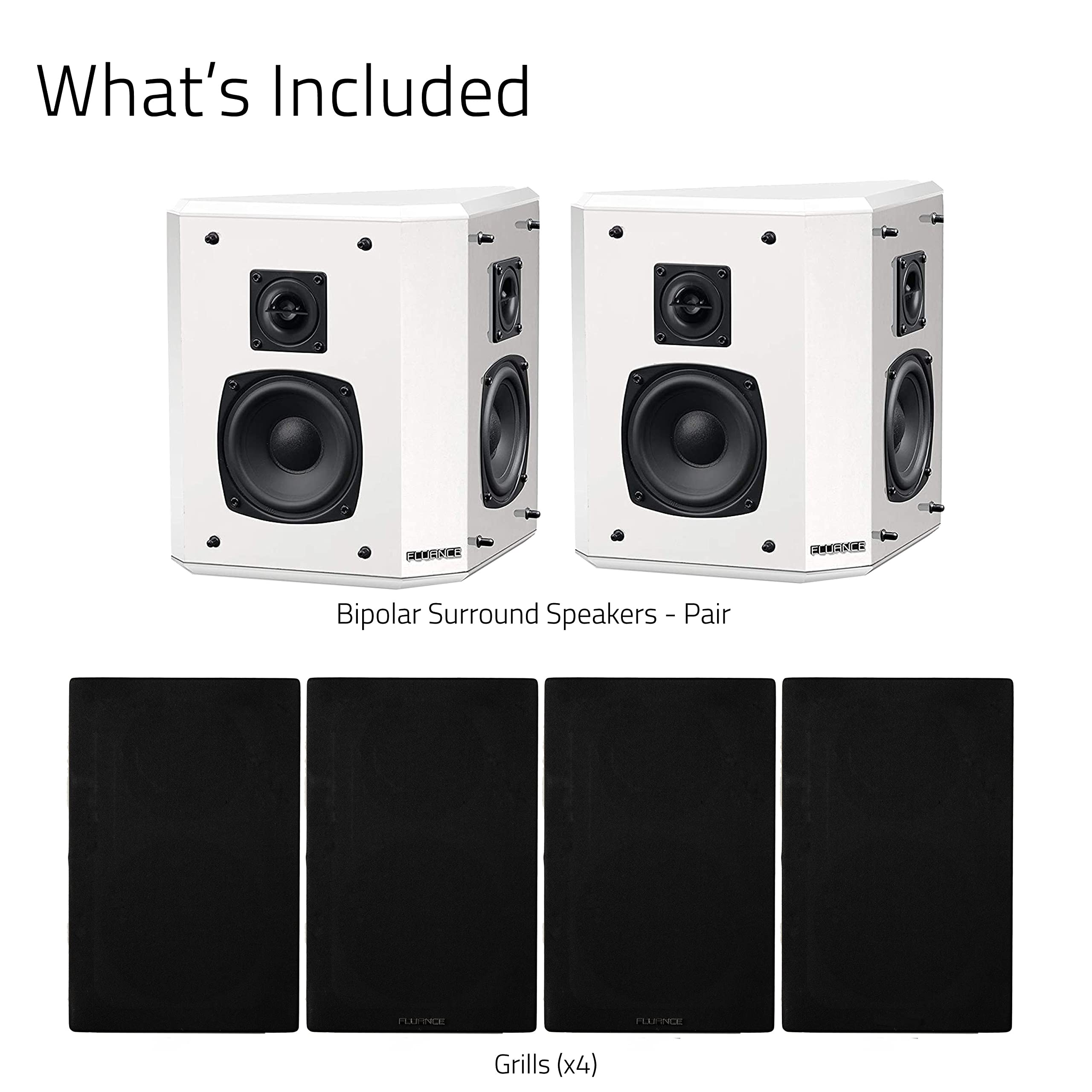 Fluance Elite High Definition 2-Way Bipolar Surround Speakers - Wide Dispersion Surround Sound for Home Theater Systems (Pair, White) - Perfect for Movie Nights & Immersive Gaming Experience (SXBP2WH)