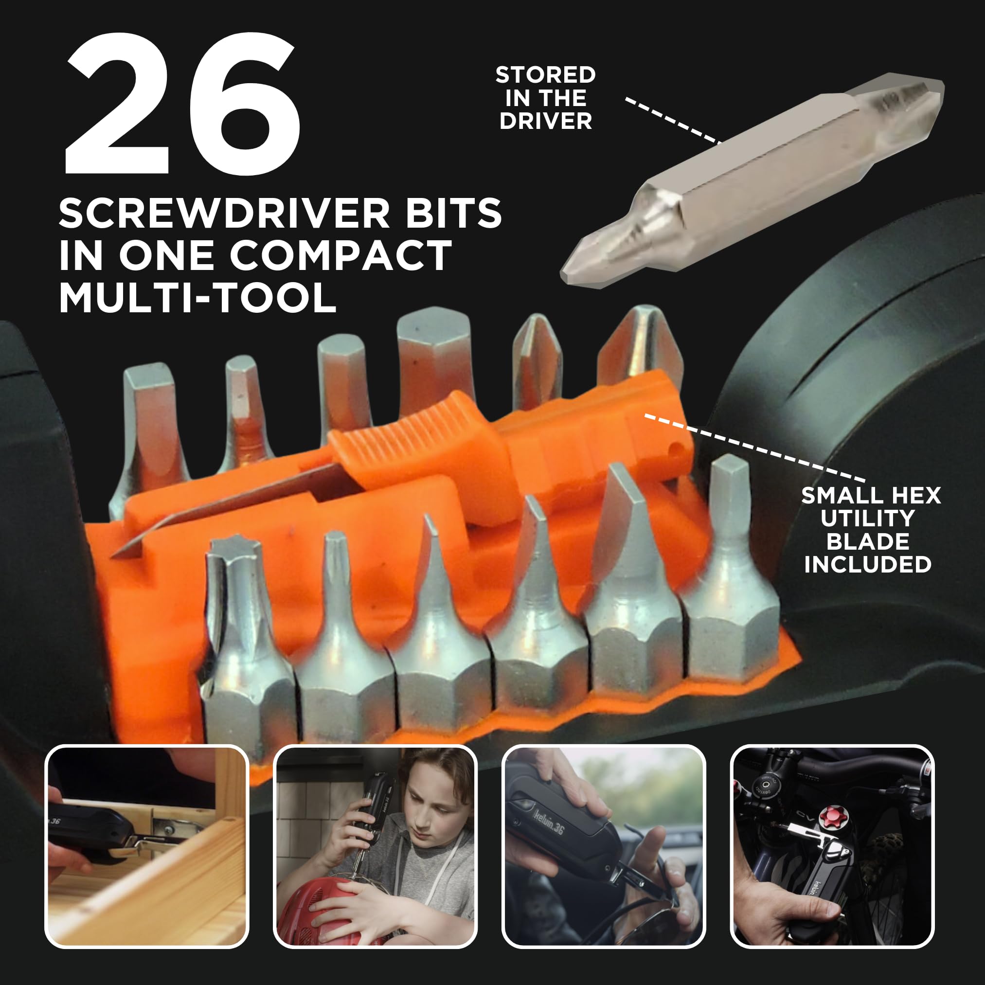 **Kelvin Tools K-36 Multi-Tool Set - 36-in-1 Professional Tool Kit with 26 Bit Screwdriver, Tape Measure & Corkscrew (Black) - Perfect for Home Repairs, Camping, and DIY Projects**