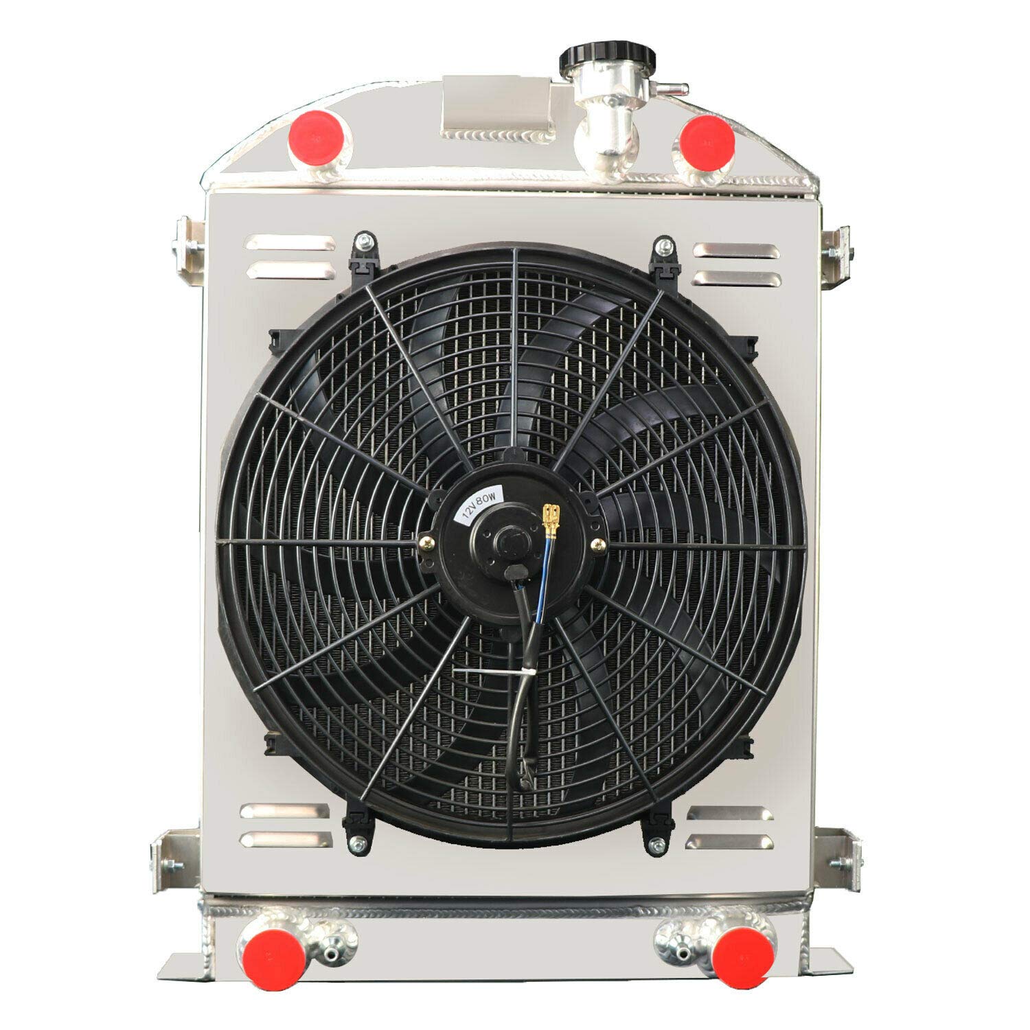 AlloyWorks 4-Row 62MM Full Aluminum Radiator with Shroud Fan & Relay Kit for 1930-1934 Ford Flathead V8 Truck Engine - Perfect for Classic Car Restoration & Hot Rod Upgrades