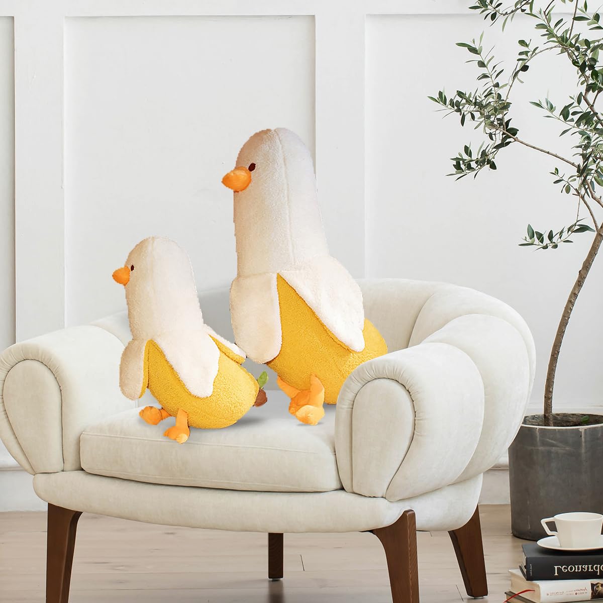 FIONOUT Banana Duck Plush Toy - Soft Cute Stuffed Animal for Kids, Funny Pillow Friend (White, 19.6 Inches) - Perfect for Bedroom Decor, Birthday Gifts & Cuddling