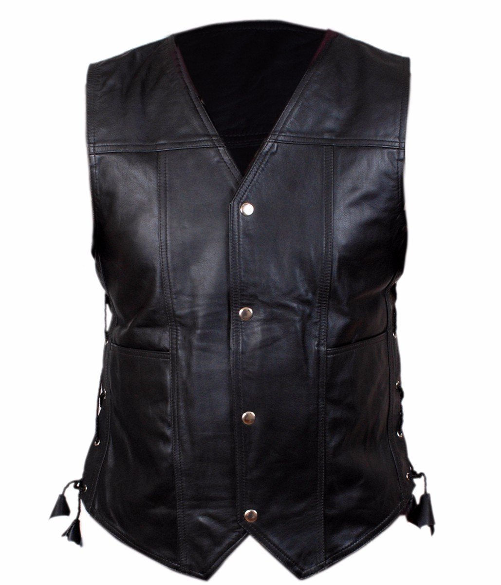 The Walking Dead Norman Reedus Angel Wings Biker Vest - Genuine Lambskin Leather Jacket for Cosplay & Motorcycle Riding | Perfect for Halloween, Comic Con & Biker Events