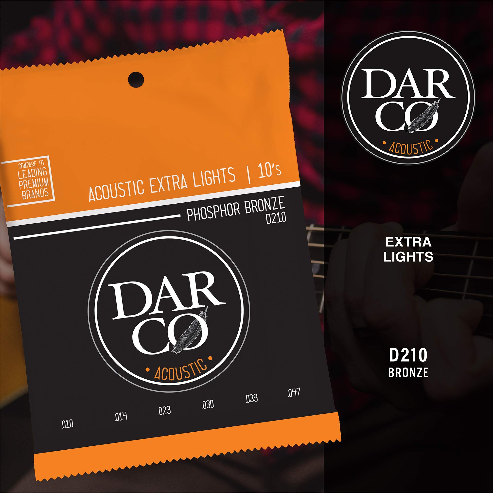 Darco Acoustic Guitar Strings 92/8 Bronze 6-String Extra Light Set - Perfect for Beginners & Fingerstyle Playing