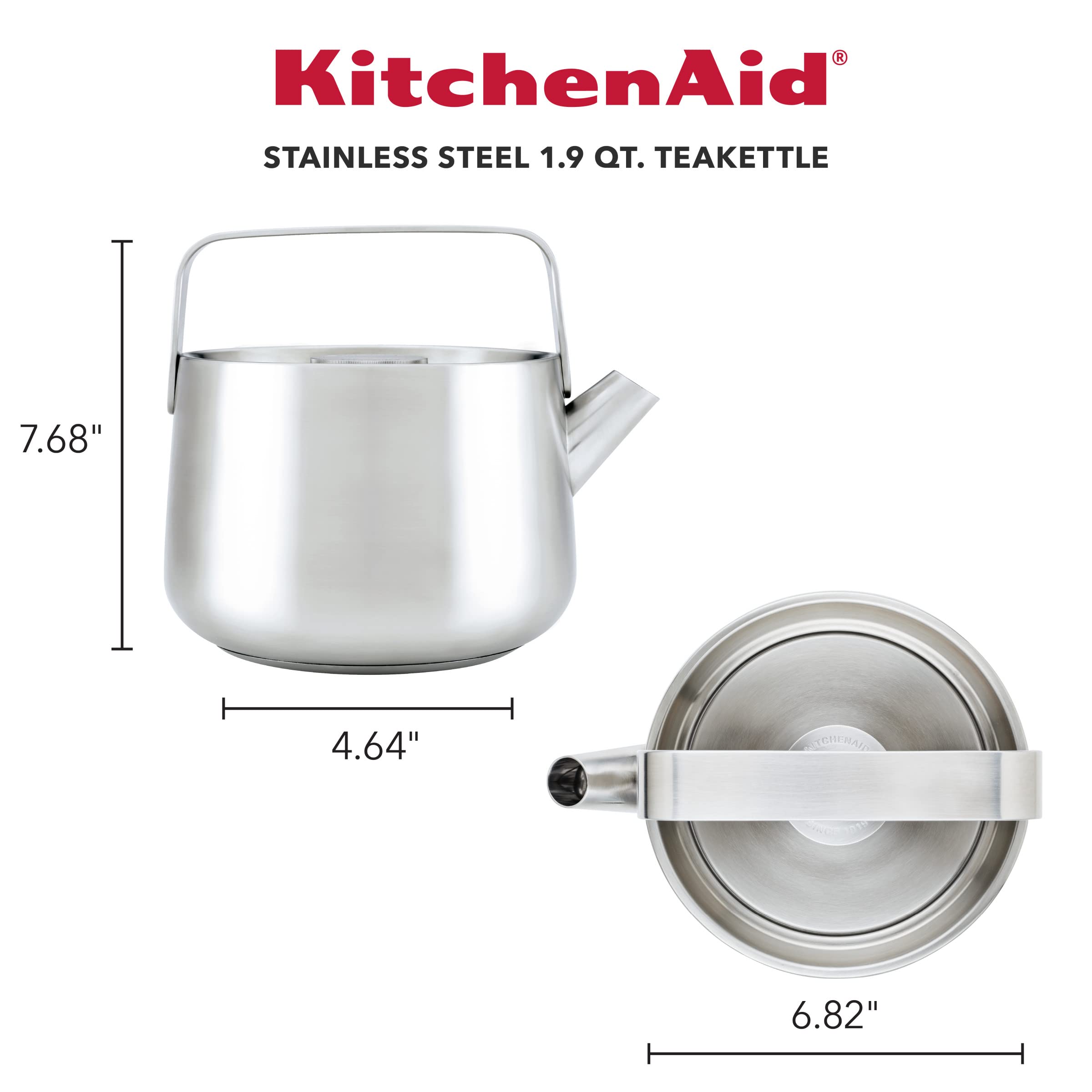 KitchenAid 1.9 Quart Stainless Steel Whistling Tea Kettle - Brushed Finish for Stovetop Use | Perfect for Boiling Water for Tea, Coffee & Cooking | Durable & Stylish Kitchen Essential