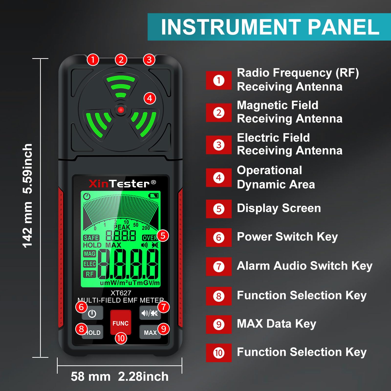 Xin Tester EMF Detector Meter - 3-in-1 Digital Electromagnetic Radiation & Magnetic Field Reader for Home & Outdoor Use | Detect Microwave, Radioactive, Ghost Hunting, Cell Phone Towers & WiFi Signals | EMF Protection & Safety Testing Device