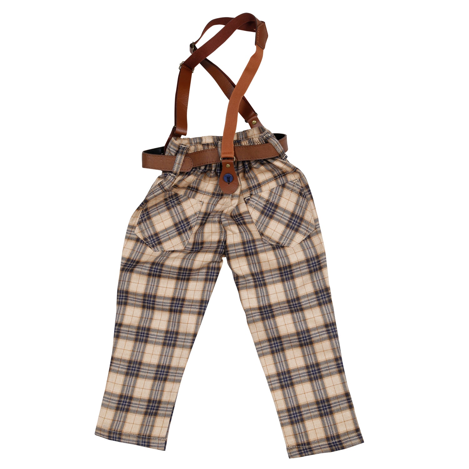 Stylish Plaid Party Outfit for Men with Suspenders & Wooden Bow Tie - Perfect for Weddings, Prom, and Formal Events