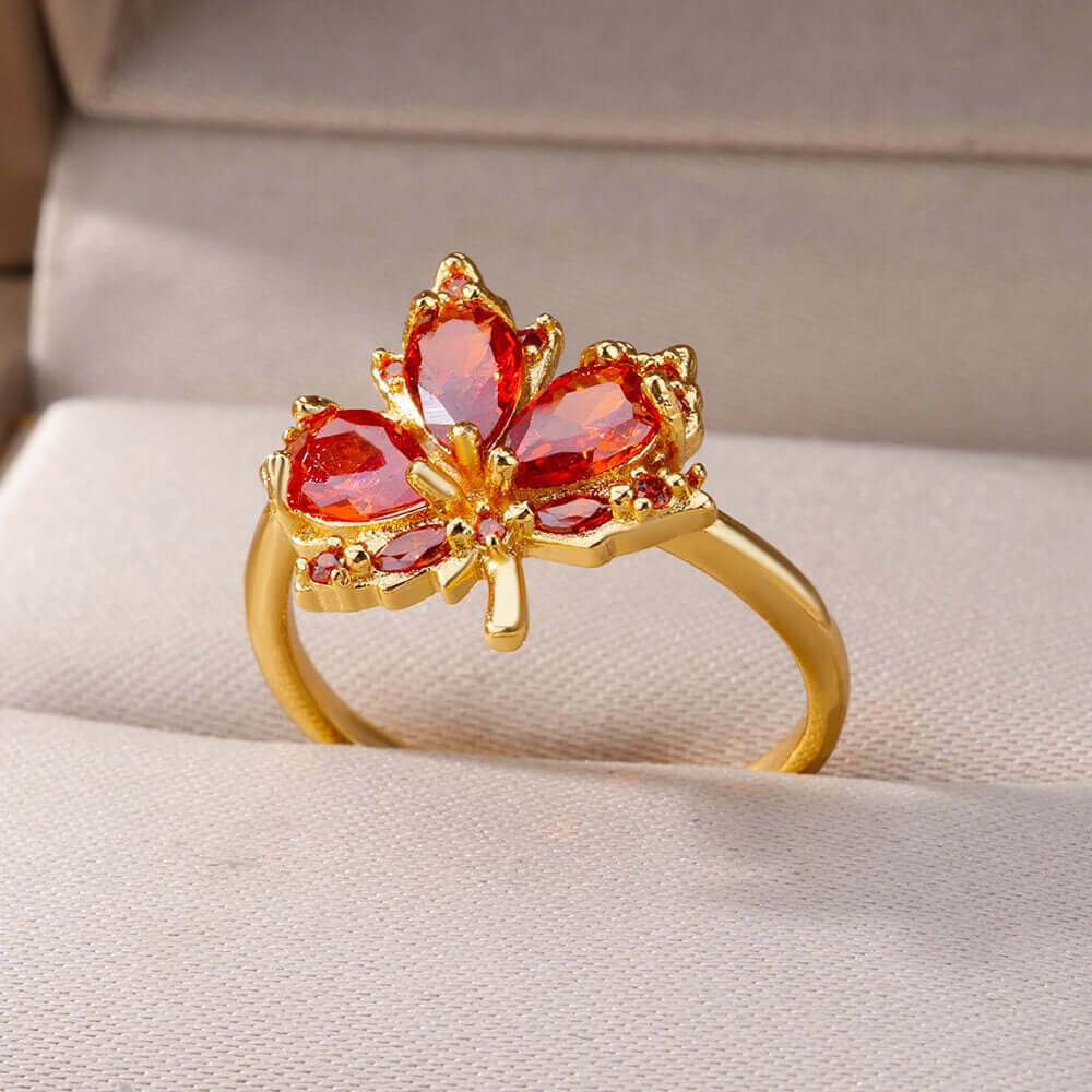 Autumn Fall Maple Leaf Adjustable Ring - GS042 | Vintage Nature Inspired Jewelry for Women | Perfect for Thanksgiving, Halloween & Cozy Fall Outfits