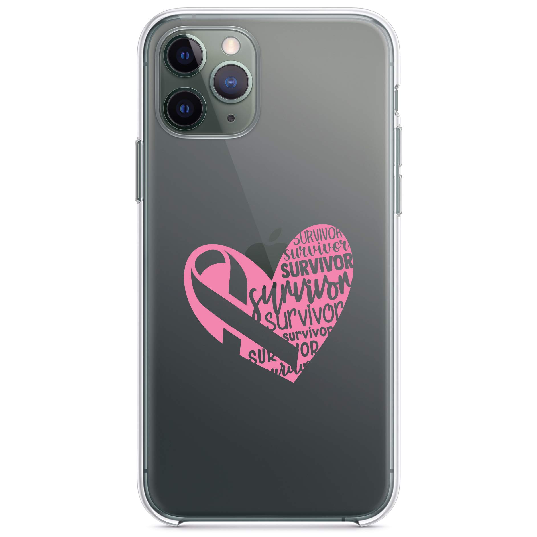 Shockproof Clear Hybrid Case for iPhone 13 Pro Max (6.7 Inch) with TPU Bumper & Tempered Glass Screen Protector - Pink Ribbon Cancer Survivor Heart Design - Perfect for Daily Protection & Style