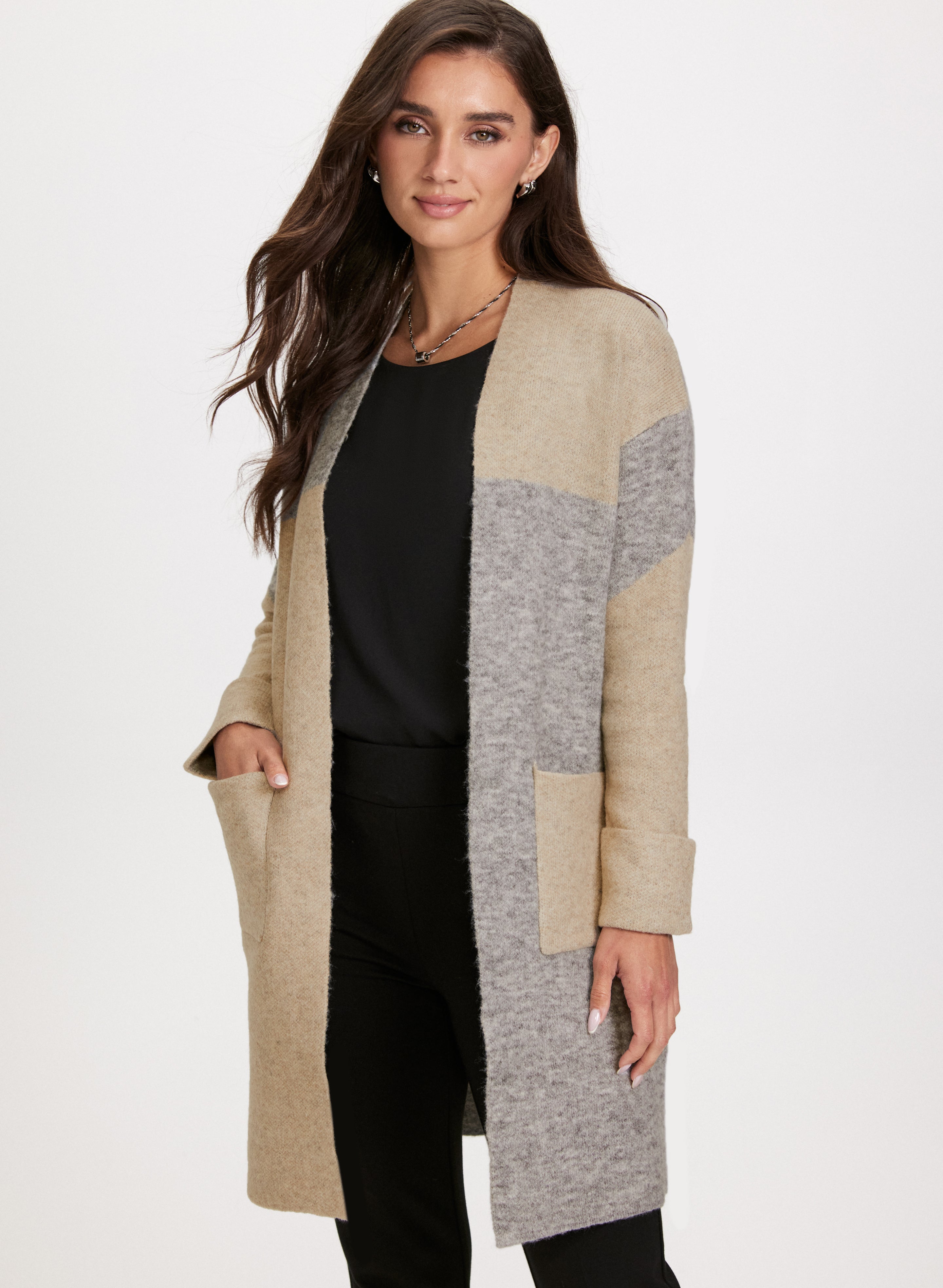Stylish Color Block Open Front Cardigan for Women - Lightweight Knit Sweater for Layering, Casual Outfits & Office Wear