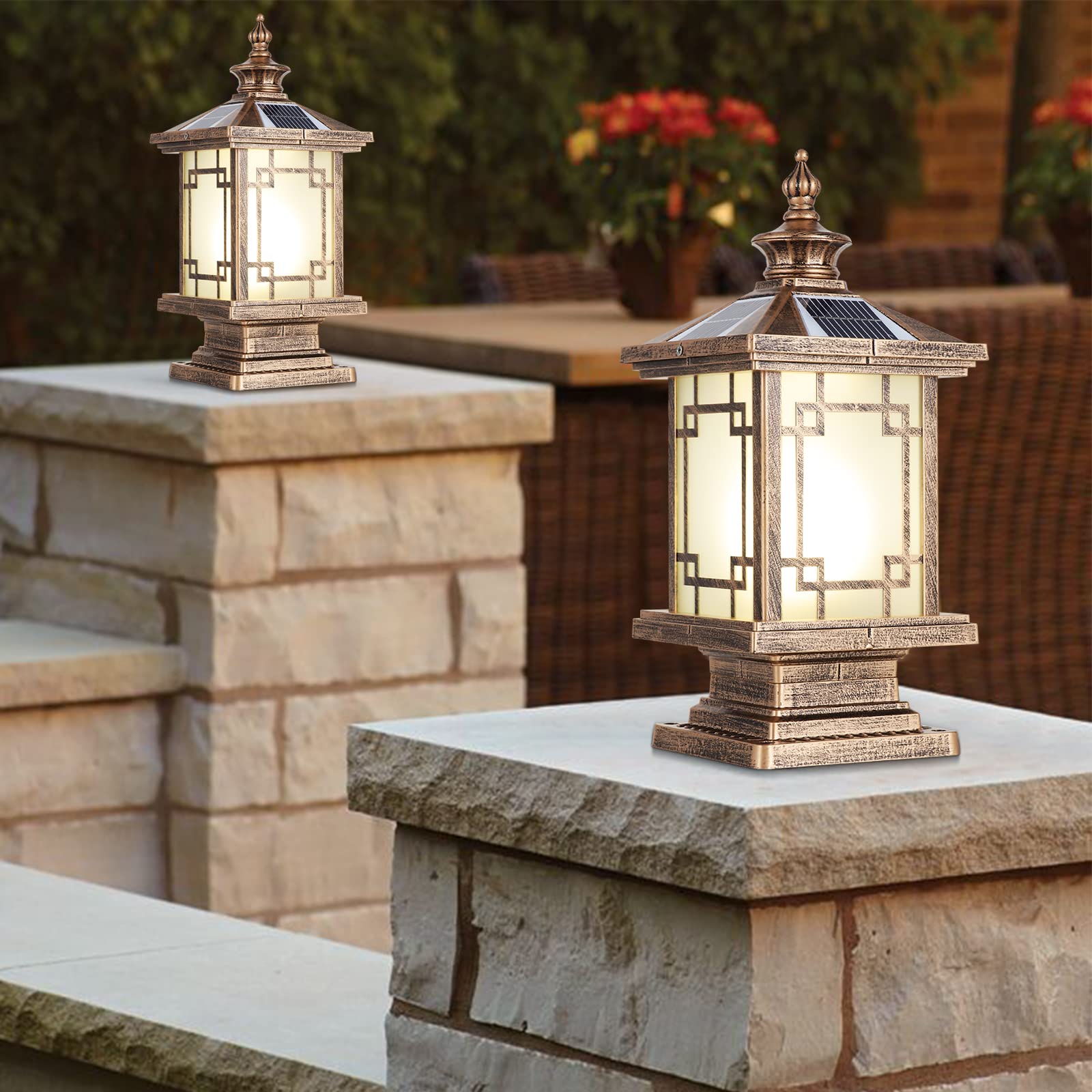 Solar LED Post Light Outdoor - Dimmable Aluminum Fence Cap Lamp with Remote Control, IP65 Waterproof Solar Pillar Lights for Garden, Yard, Pathway (15.7