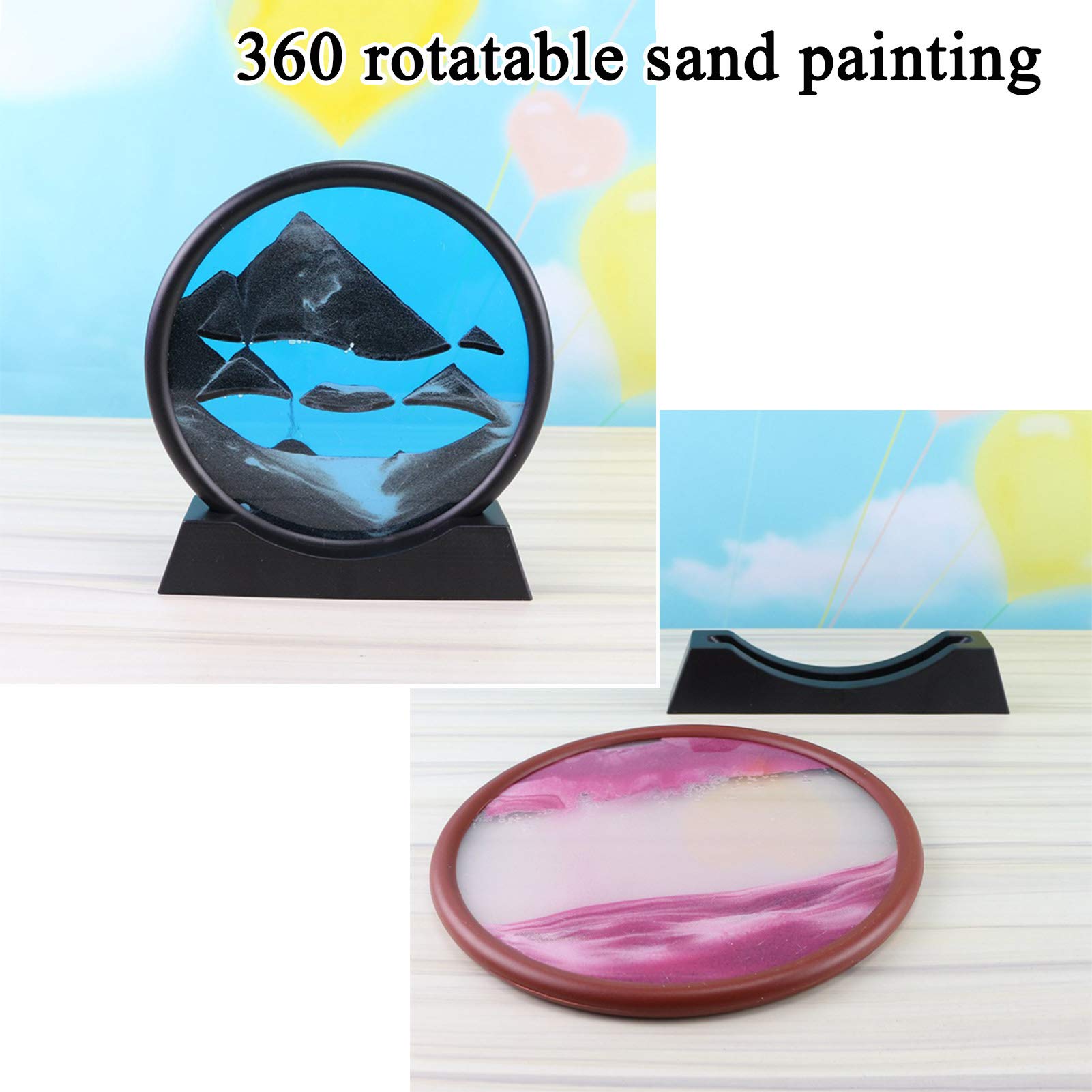 JKGHK Desktop Sand Art Frame - Round Glass 3D Moving Sand Picture with Dynamic Scene Display | Perfect for Home Decor, Office Desk & Meditation Spaces