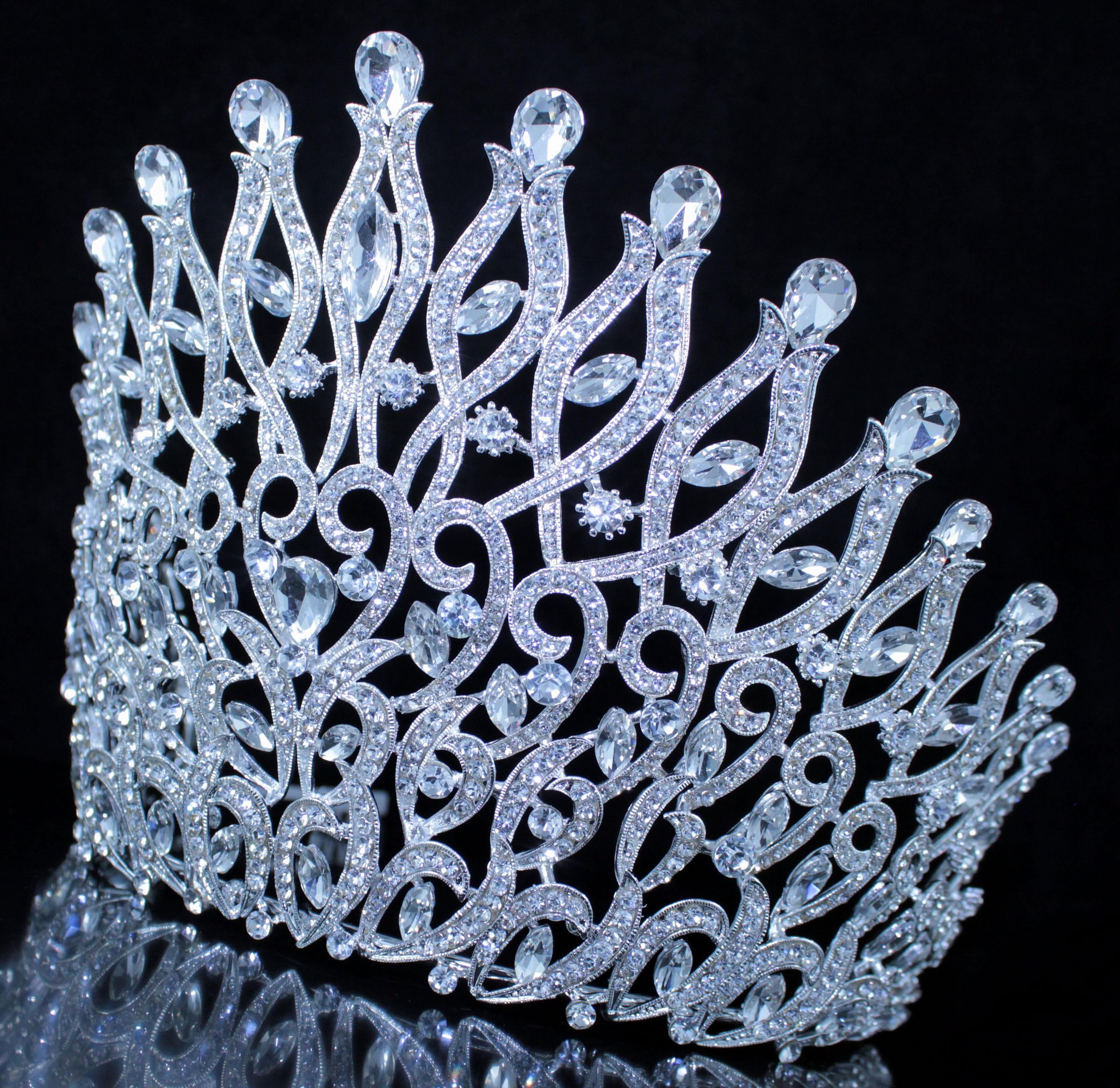 Deluxe 5.5 Inch Tall Rhinestone Crystal Tiara with Hair Combs - Large Wedding Crown for Prom, Pageant, Party, Show & Special Events - Sparkling Bridal Accessory for Women & Girls (T991)