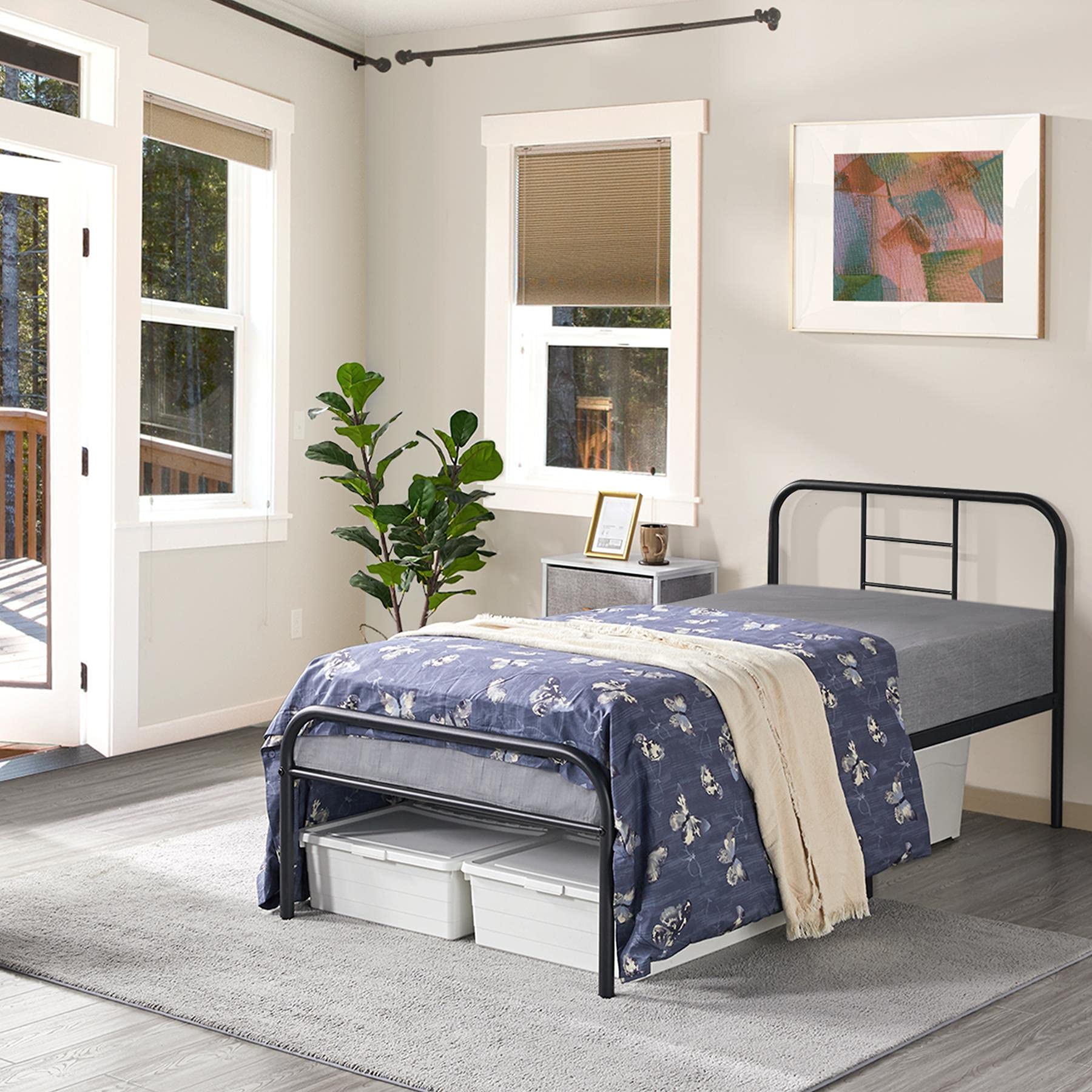 Yaheetech 3ft Single Metal Bed Frame with Headboard - Sturdy Iron Platform Bed for Bedrooms, 32cm Ground Clearance, Black | Perfect for Small Spaces, Guest Rooms & Kids' Bedrooms
