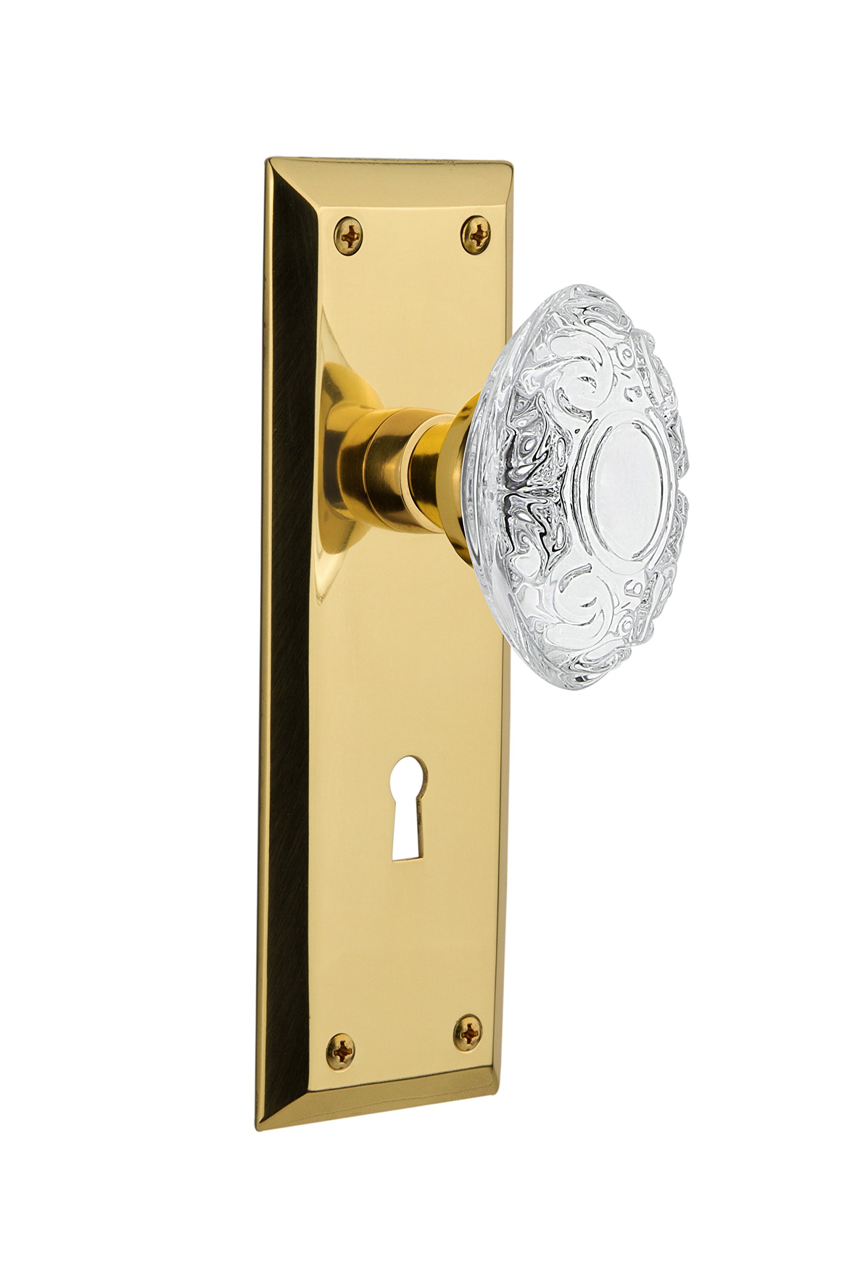 Nostalgic Warehouse 755218 Victorian Crystal Cabinet Knob - Polished Brass, Double Dummy, Surface Mount, Keyhole Plate - Perfect for Vintage Home Decor, Kitchen Cabinets & Furniture Restoration