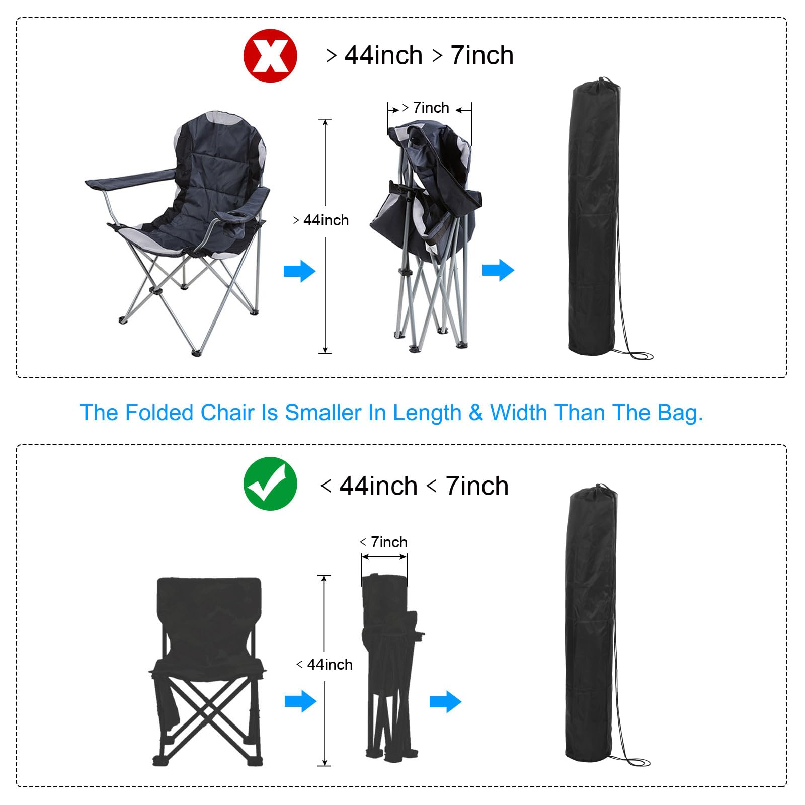 PATIKIL 44 Inch Camp Chair Replacement Storage Bags - 2 Pack Heavy Duty Nylon Foldable Carry Bags with Adjustable Shoulder Strap for Outdoor Camping, Picnics, Beach, Backpacking & Tailgating - Black