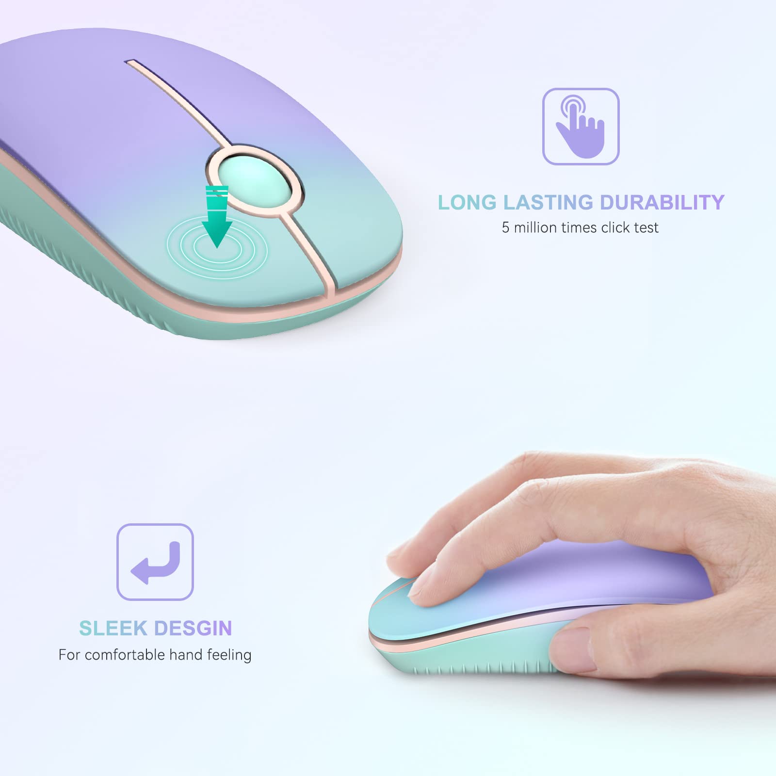 Unipows 2.4G Wireless Mouse - Slim Portable Computer Mouse with Nano Receiver, Silent Optical Mouse for Laptop, PC, Desktop - Gradient Mint Green - Perfect for Office, Home, Travel & Gaming