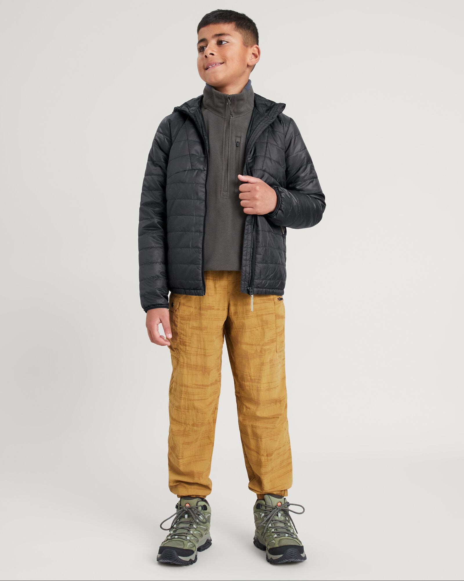Heli R Boys' novaLOFT Hooded Jacket - Lightweight Water-Resistant Winter Jacket for Kids, Black Stingray Color - Perfect for Outdoor Play, School & Cold Weather Activities