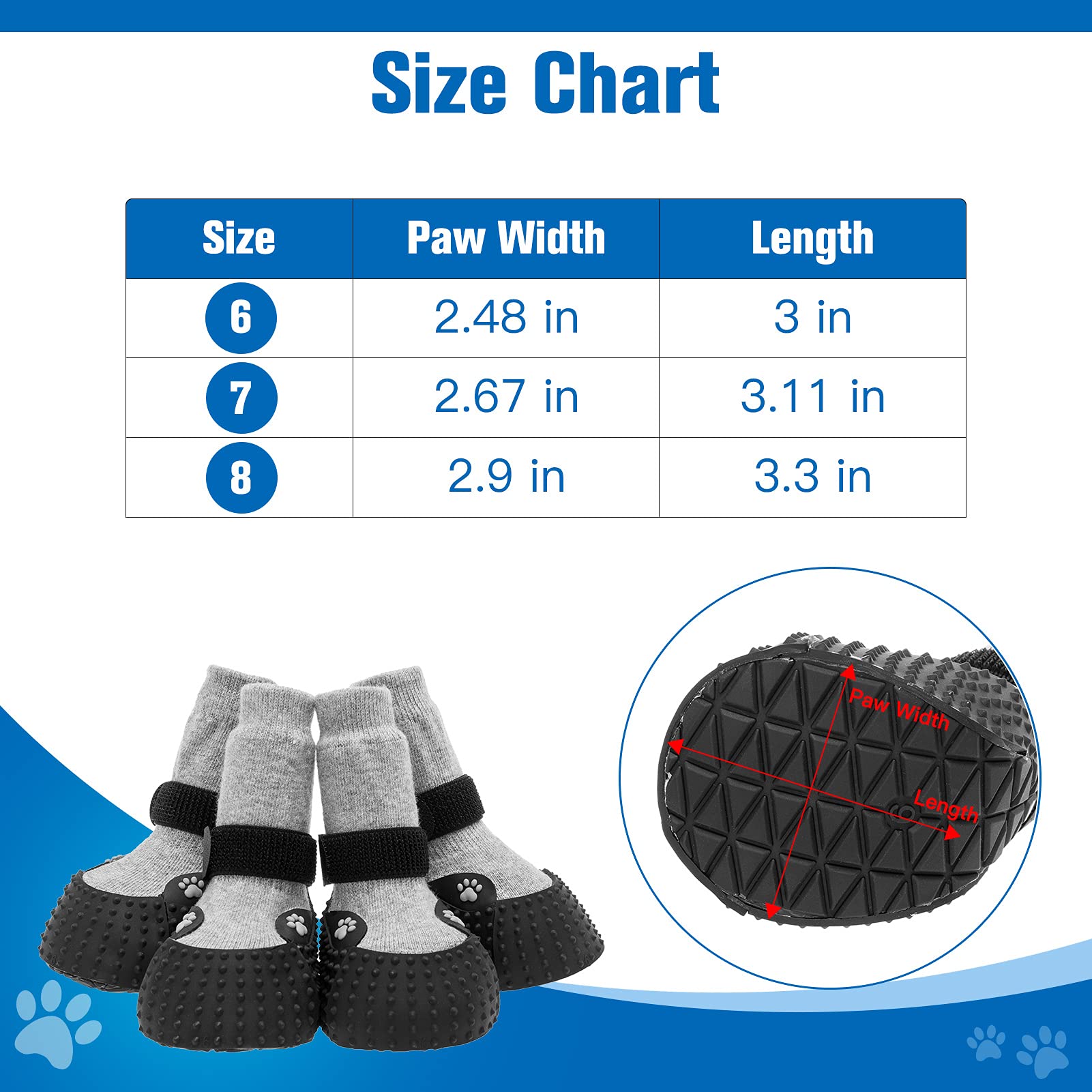 2 Pairs Non-Slip Dog Socks with Rubber Sole - Waterproof Pet Booties for Small & Medium Dogs - Protective Dog Shoes for Outdoor Walking, Running, Hiking & Winter Use