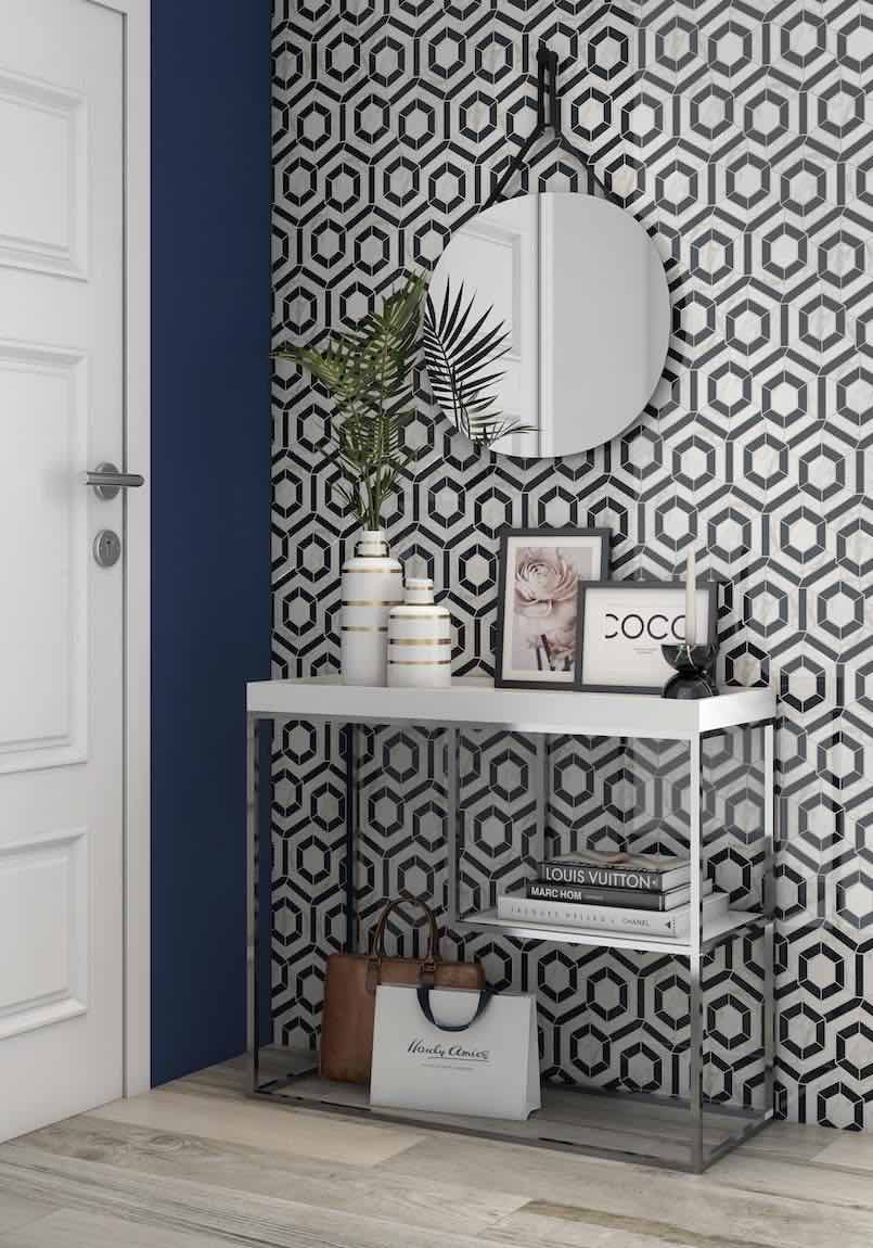 Hexagon Black and White Marble Mosaic Tile - Peel and Stick Backsplash for Kitchen, Bathroom, and Shower Walls - Waterproof and Easy to Install Home Decor