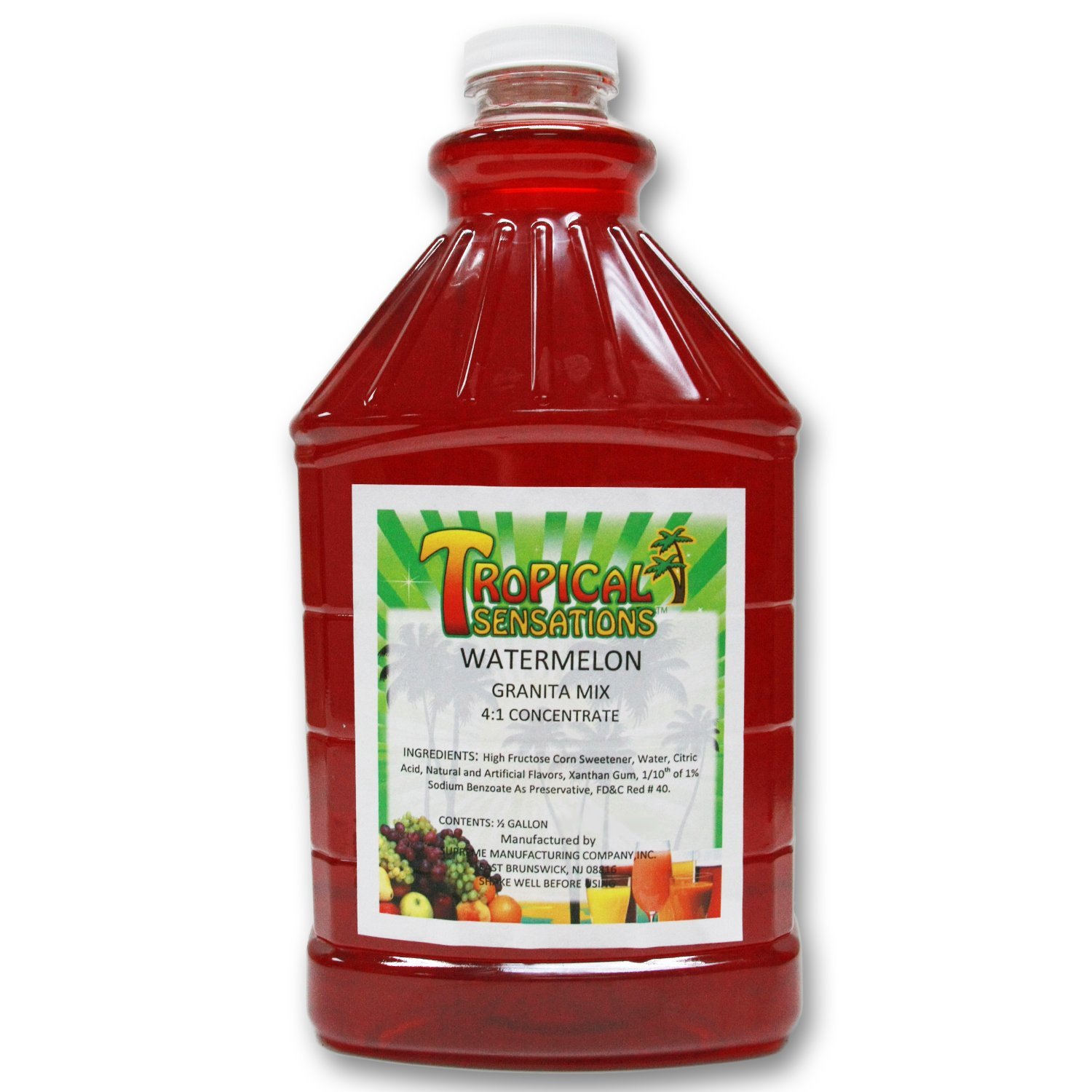 Tropical Sensations Slushie Mix - Watermelon Flavor, 6 Bottles (64 oz Each) - Perfect for Summer Parties, BBQs, and Family Gatherings