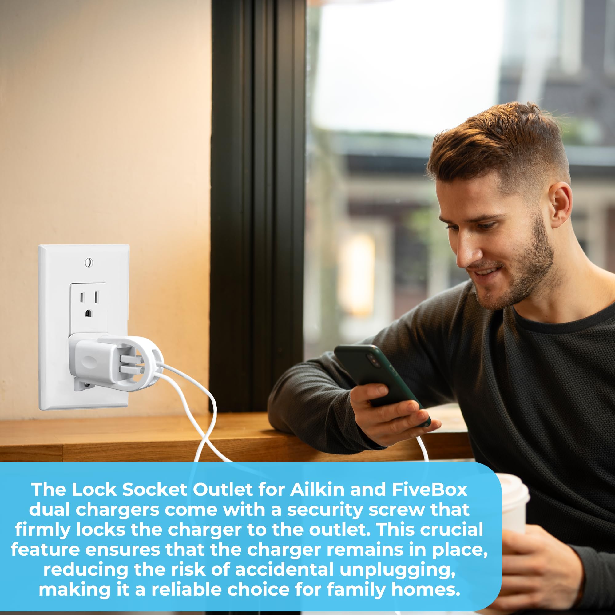 **Ailkin Dual Charger Lock Socket - Anti-Theft & Tug-Proof Charger Lock System with Security Screw | Secure Your EV Charger from Unplugging | Perfect for Home, Garage & Public Charging Stations**