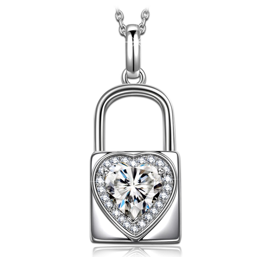 ANGEL NINA 925 Sterling Silver Heart Padlock Pendant Necklace with Cubic Zirconia - Romantic Valentine's Day Gift for Women in Elegant Gift Box | Perfect for Anniversaries, Birthdays & Special Occasions