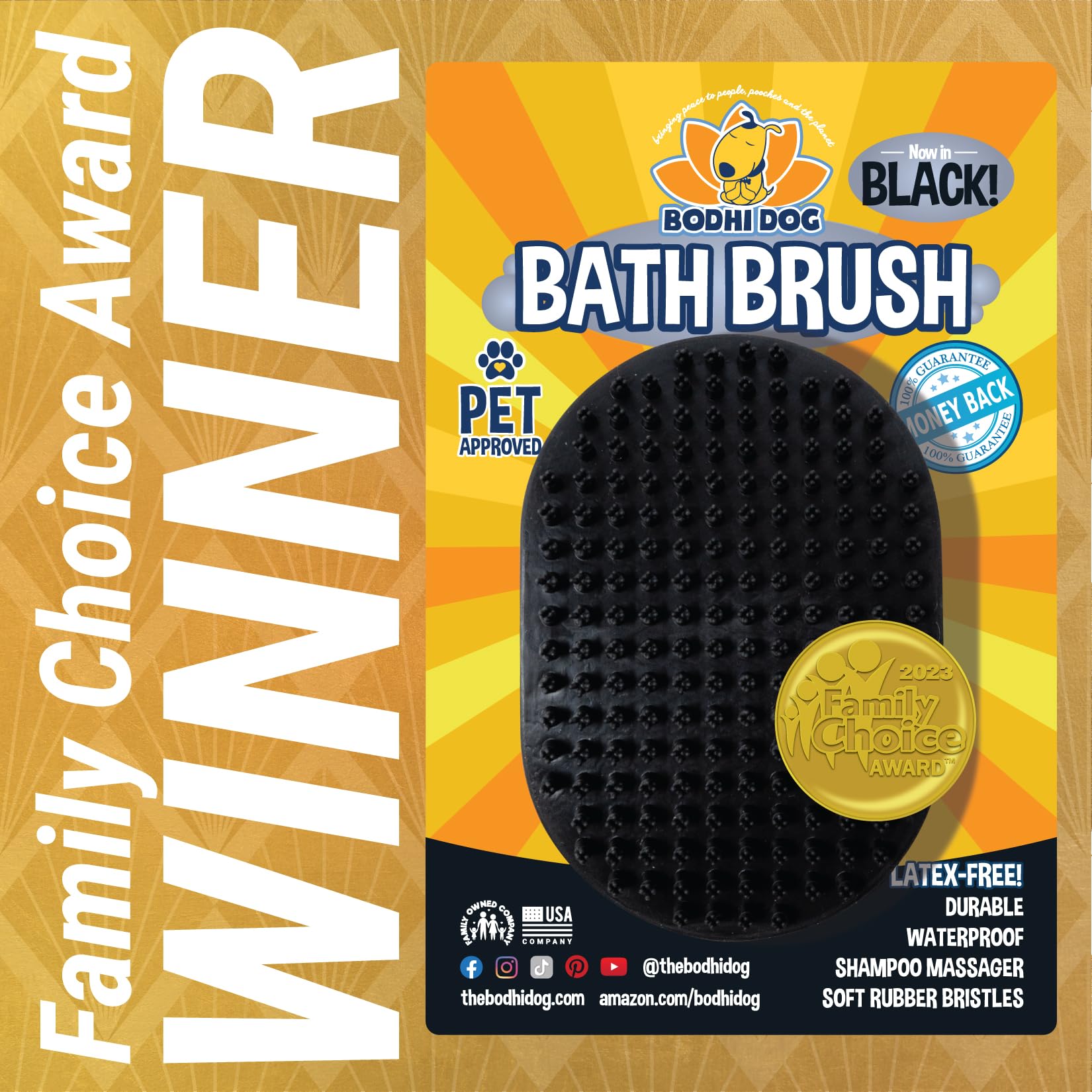 Bodhi Dog Shampoo Brush - Premium Pet Grooming Brush for Dogs & Cats - Bath Massage Brush for Long & Short Hair - Waterproof Shower Scrubber for Bathing & Relaxation (1 Pack, Black) - Perfect for Home Pet Spa & Professional Grooming Sessions