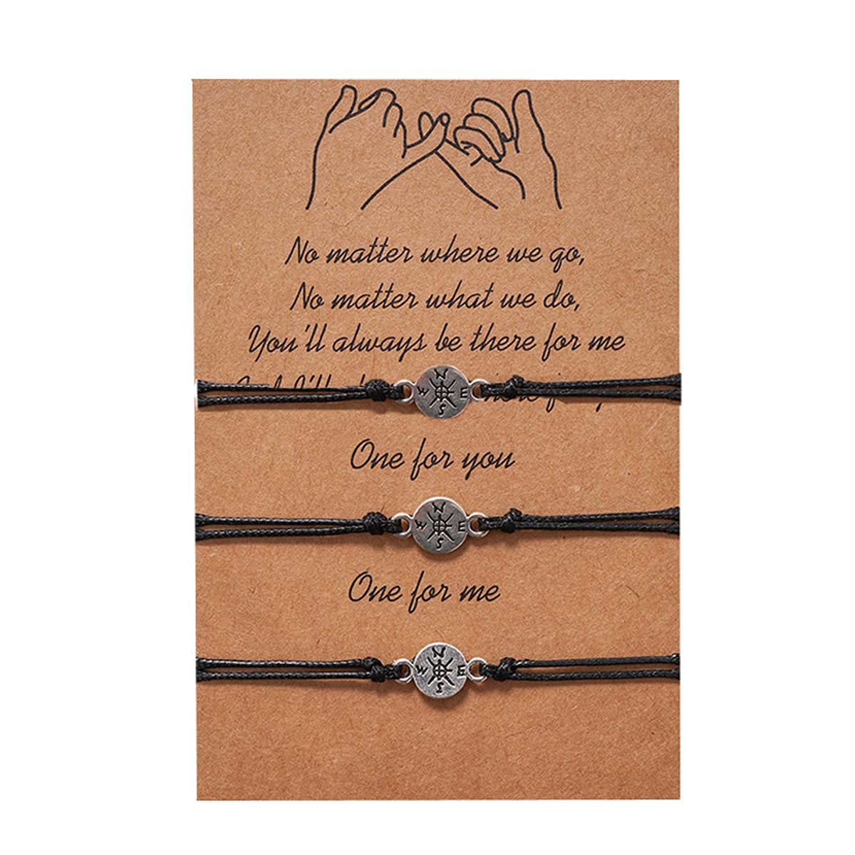 Binami 3 Pcs Pinky Promise Matching Bracelets for Best Friends, Couples & Family - Adjustable Friendship Bracelets for Women & Men - Perfect for Long Distance Relationships, Anniversaries & Gifts