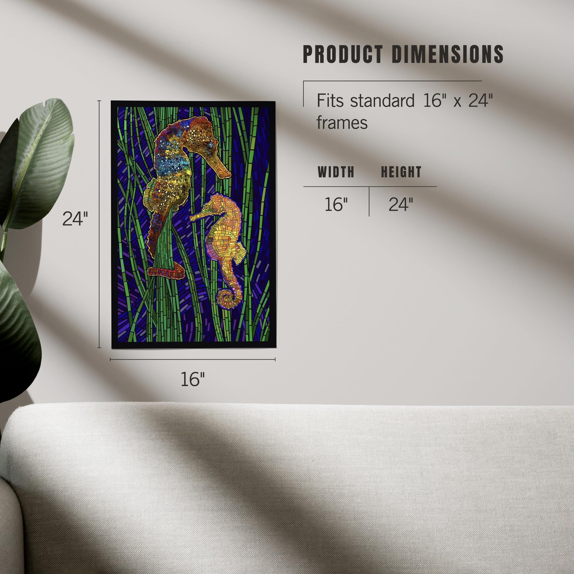 Lantern Press 16x24 Inch Seahorses Giclee Art Print - Paper Mosaic Wall Decor for Living Room, Bedroom & Office