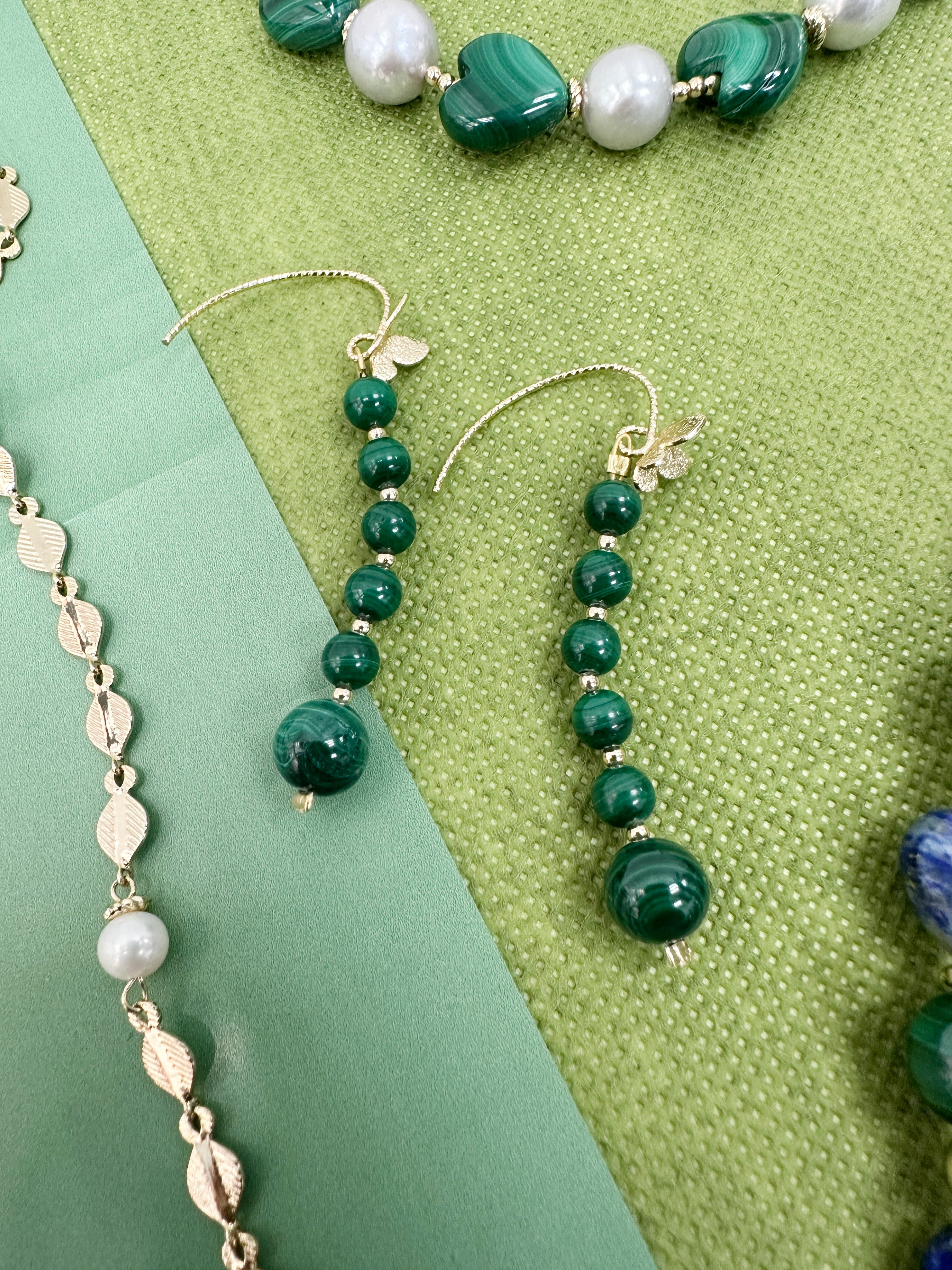 Malachite Drops with Butterfly Hook Earrings - Handmade Sterling Silver Jewelry for Women | Perfect for Parties, Weddings & Everyday Wear