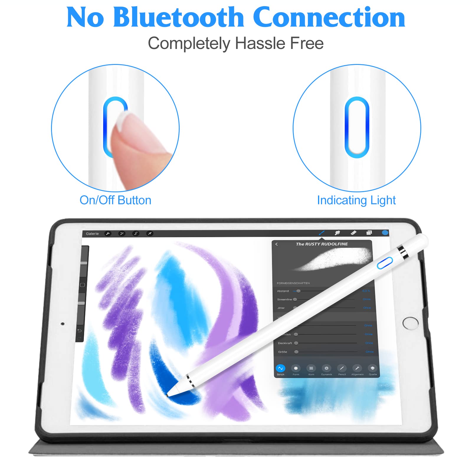 Rechargeable Active Stylus Pen for iPad & Tablets - Fine Point Digital Pencil Compatible with Jolla, Capacitive Touch Screens (Perfect for Drawing, Note-Taking & Professional Use)