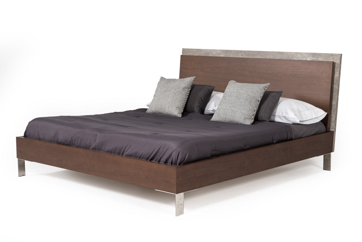 Nova Domus Redmond Modern Dark Walnut & Faux Concrete Bedroom Set - Queen Size Bed, Nightstand, Dresser - Contemporary Bedroom Furniture for Home Decor