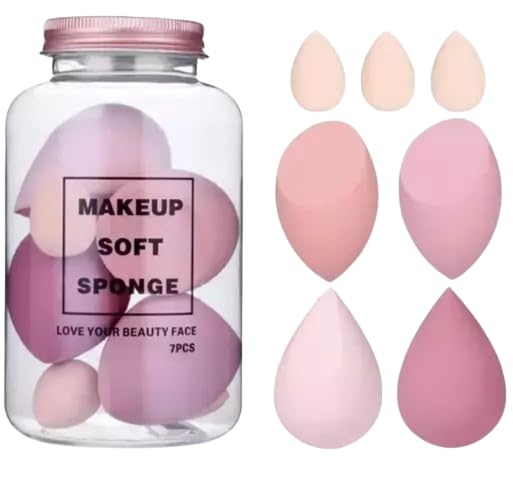 7-Piece MARCHID Makeup Sponge Set with Storage Jar - Foundation & Powder Blending Sponges for Flawless Makeup Application | Multicolor | Perfect for Travel & Professional Makeup Kits