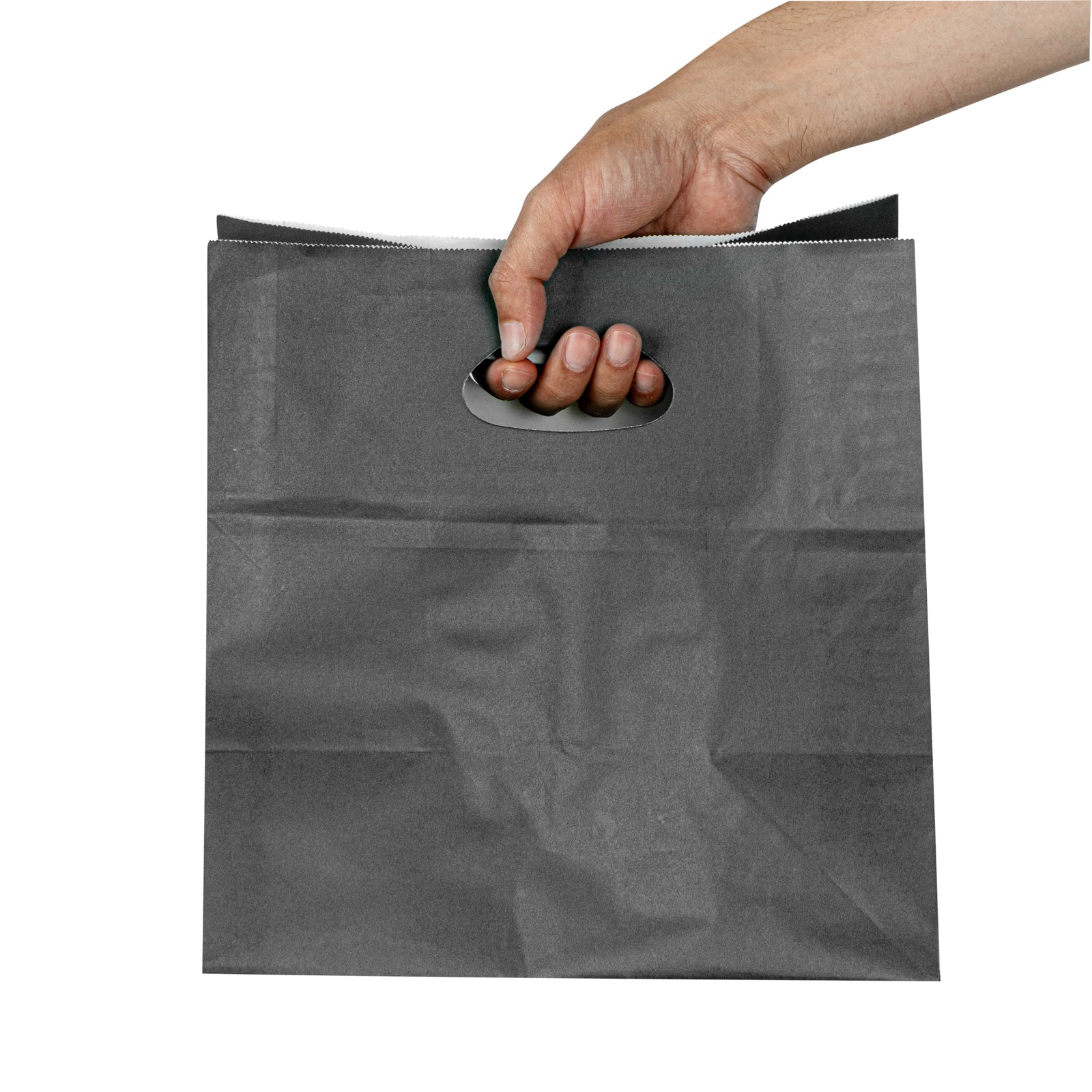 Premium Rectangle Gray Paper Take Out Bags with Handles - 11