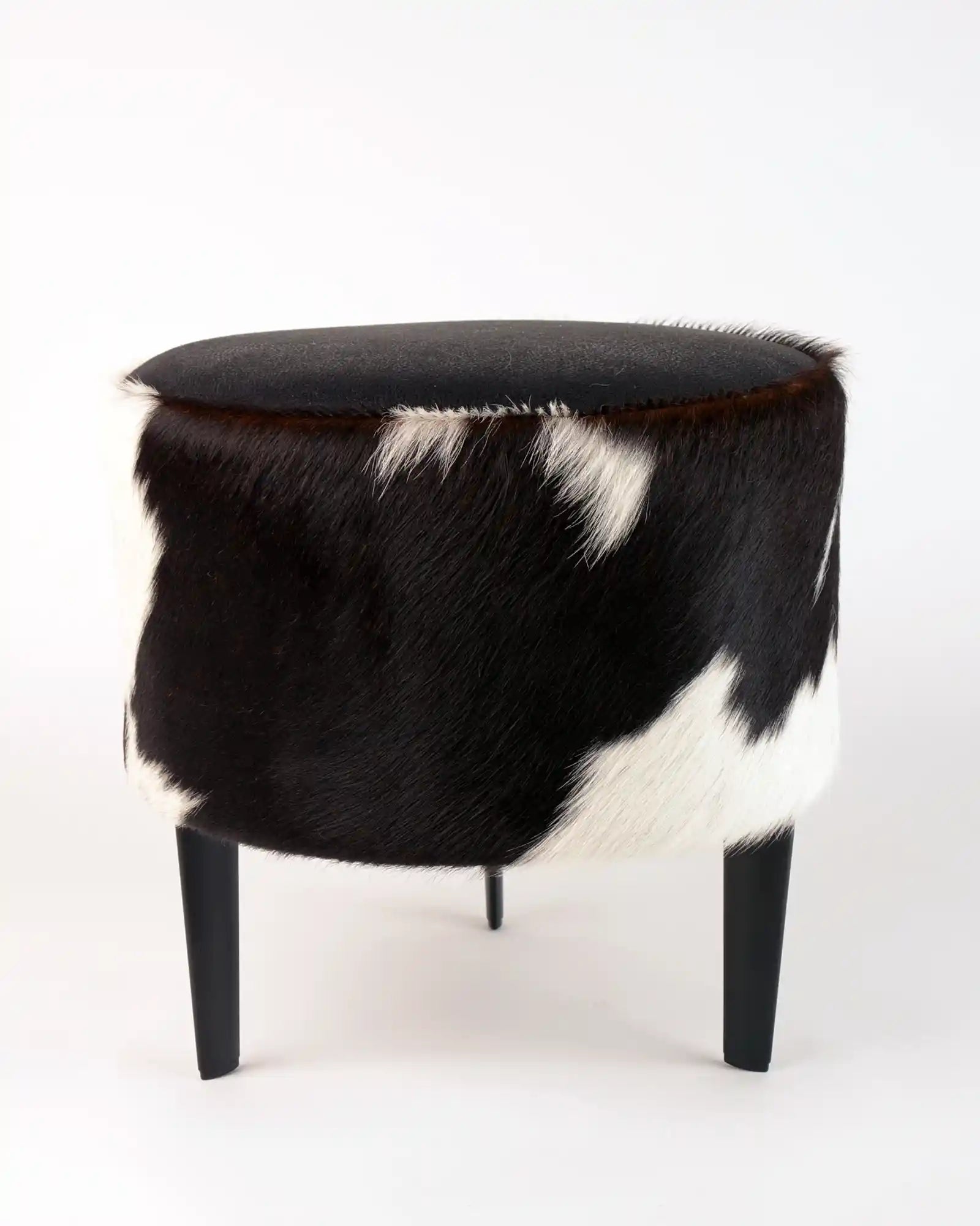 Premium Cowhide Round Footstool - 35x35x34cm - Natural Leather Ottoman - Perfect for Living Room, Bedroom & Office Decor