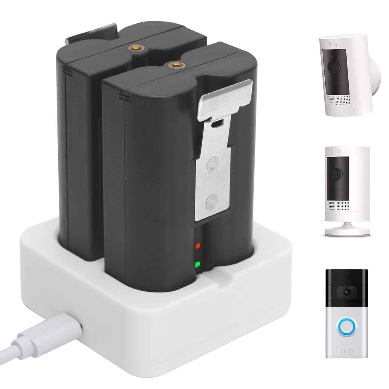 2-Pack 6040mAh Replacement Battery with Charger Station for Ring Doorbell 2/3/4, Spotlight Camera & Stick Up Cam - Indoor & Outdoor Security (White Charger + 2 Batteries) - Perfect for Home Security & Continuous Surveillance