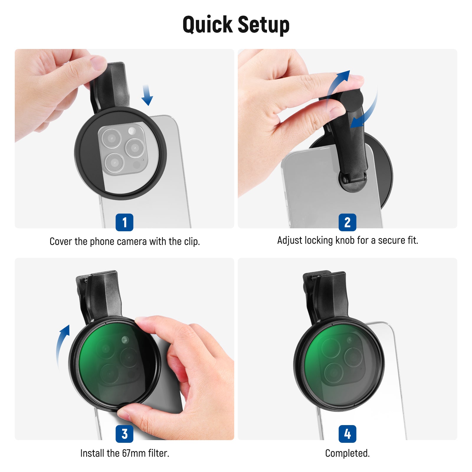 NEEWER FL B23/FL B19 67mm Clip-On CPL Filter for Smartphone Camera - Enhance Photos & Videos for Travel, Vlogging & Social Media