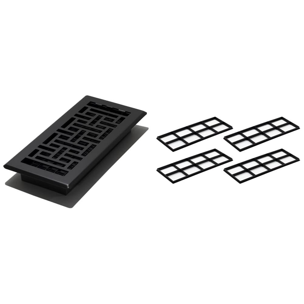 Black 4x10 Inch Oriental Floor Register & Air Filter Retainer - 4 Pack for Home Ventilation