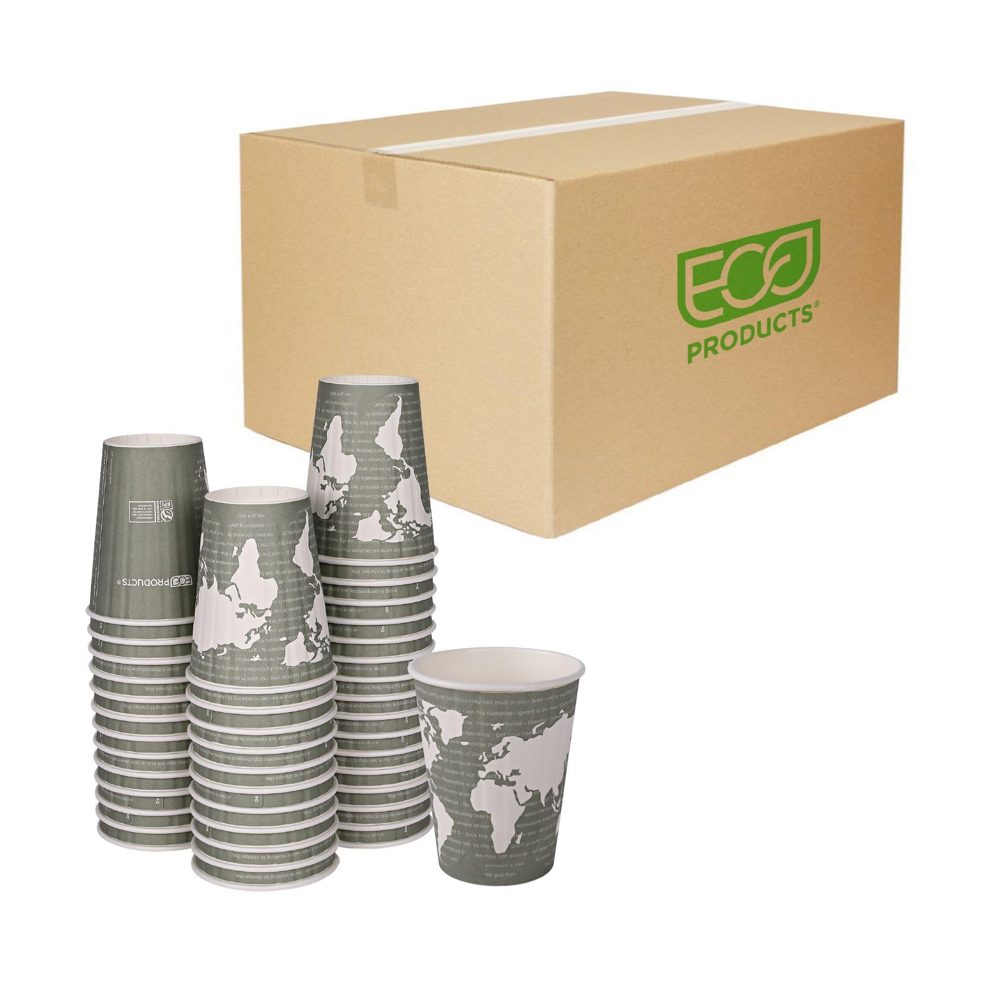 ECO PRODUCTS Compostable Disposable 12oz Coffee Cups - 600 Count Case, Double-Wall Insulated Hot Paper Cups with Plant-Based PLA Lining (No Sleeves Needed) | Biodegradable, Sustainable Coffee Cups for Offices, Cafés & Eco-Friendly Events